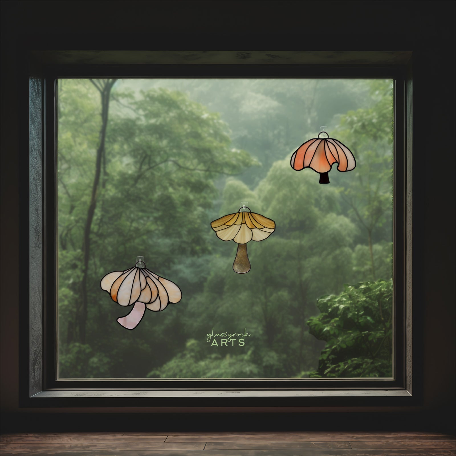 Elegant Mushroom Stained Glass, 3 Patterns, PDF & PNG