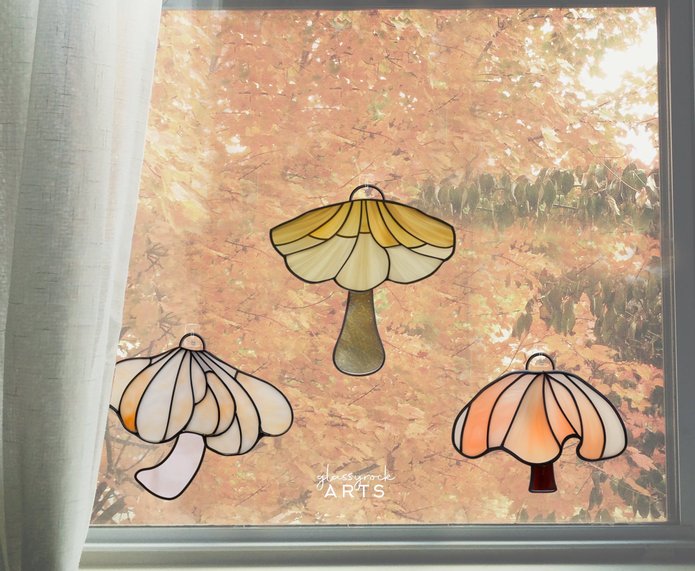 Elegant Mushroom Stained Glass, 3 Patterns, PDF & PNG