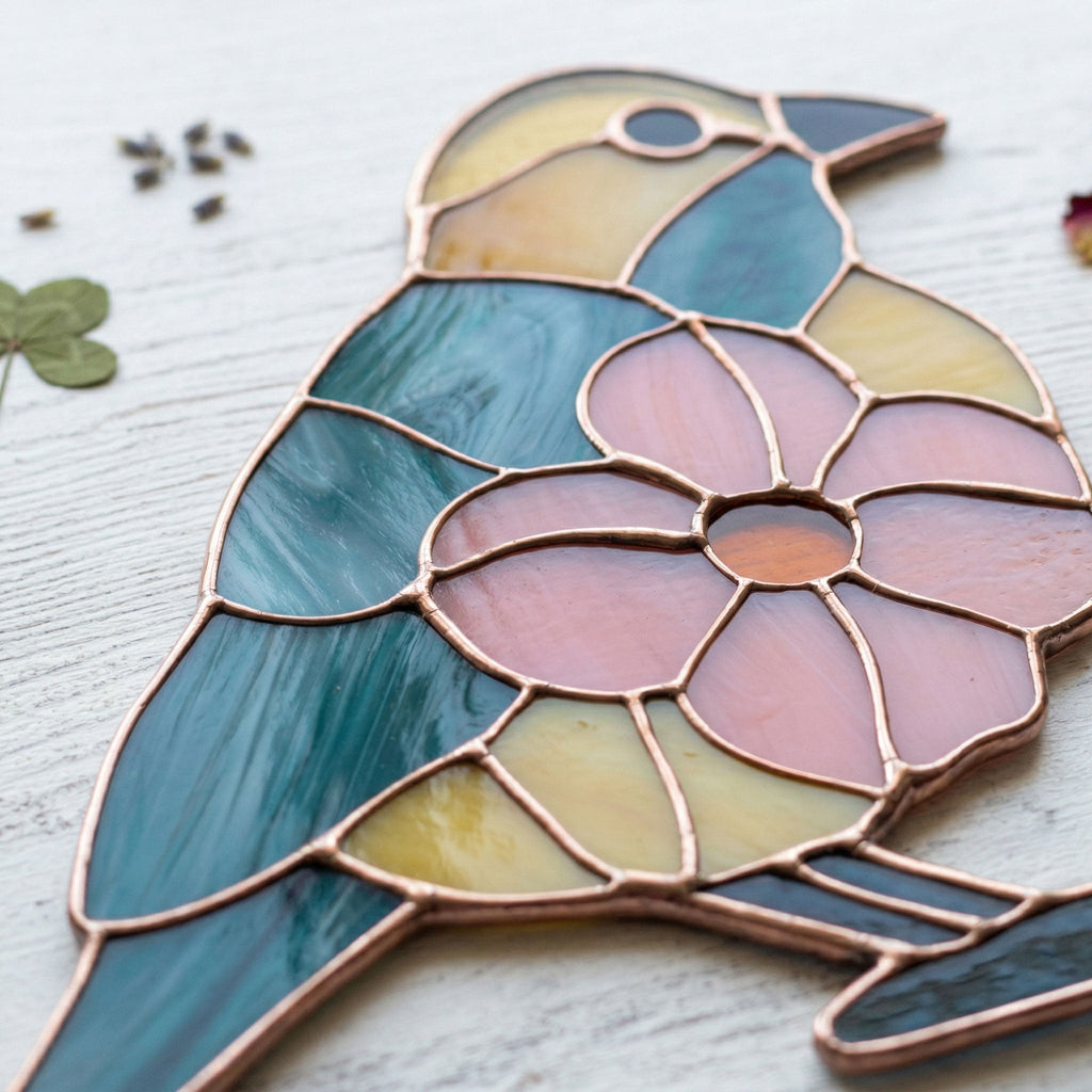 Flower Bird Stained Glass Pattern and PNG