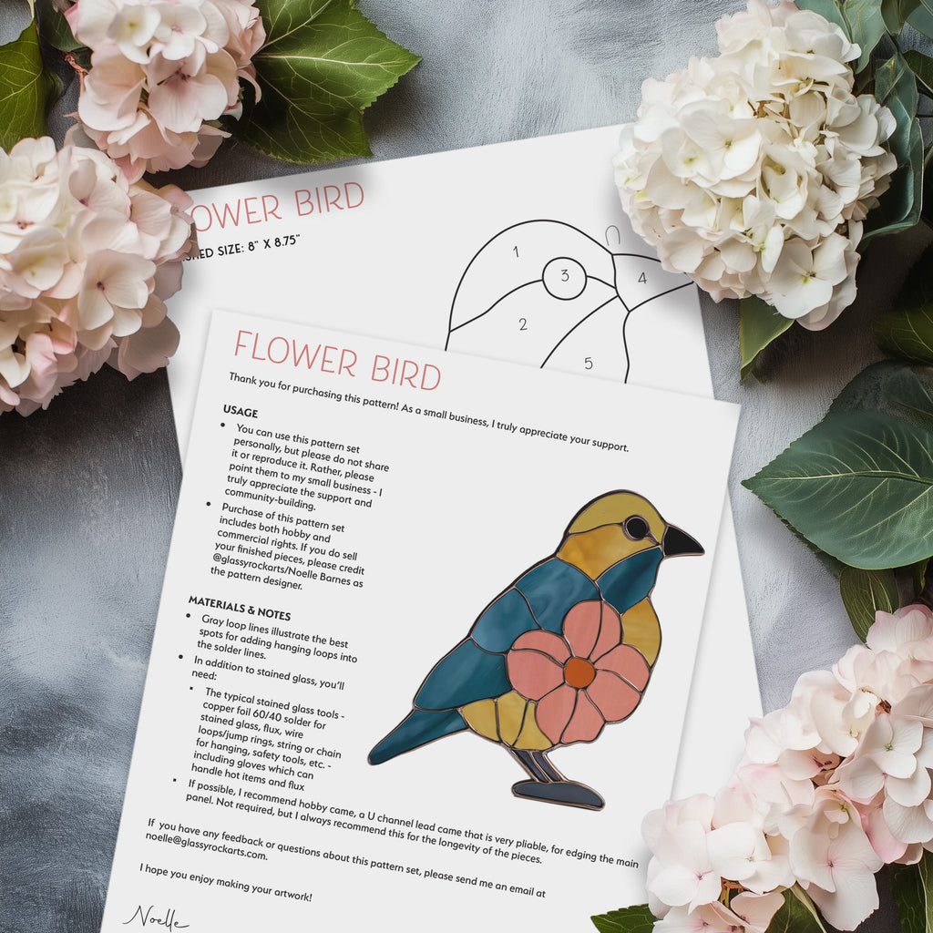 Flower Bird Stained Glass Pattern and PNG