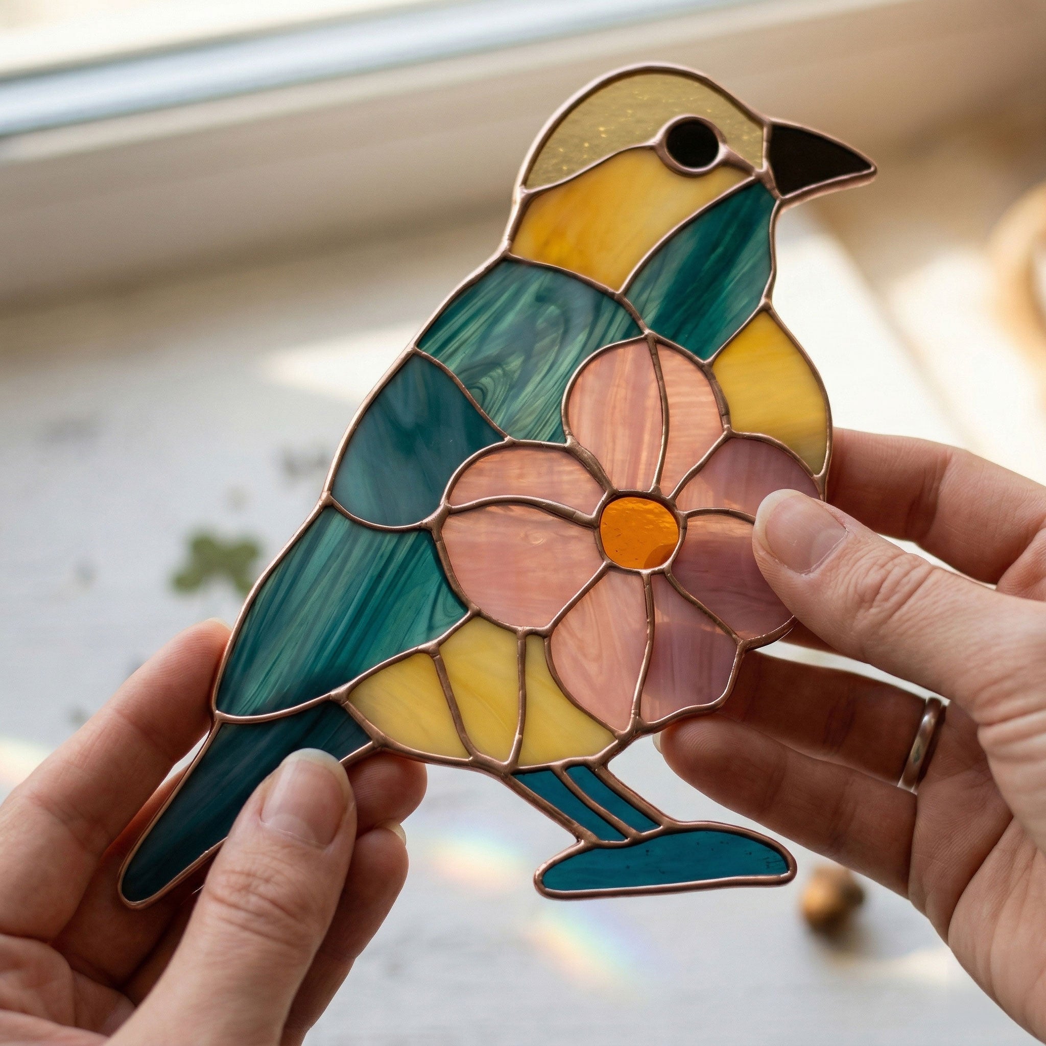 Flower Bird Stained Glass Pattern and PNG