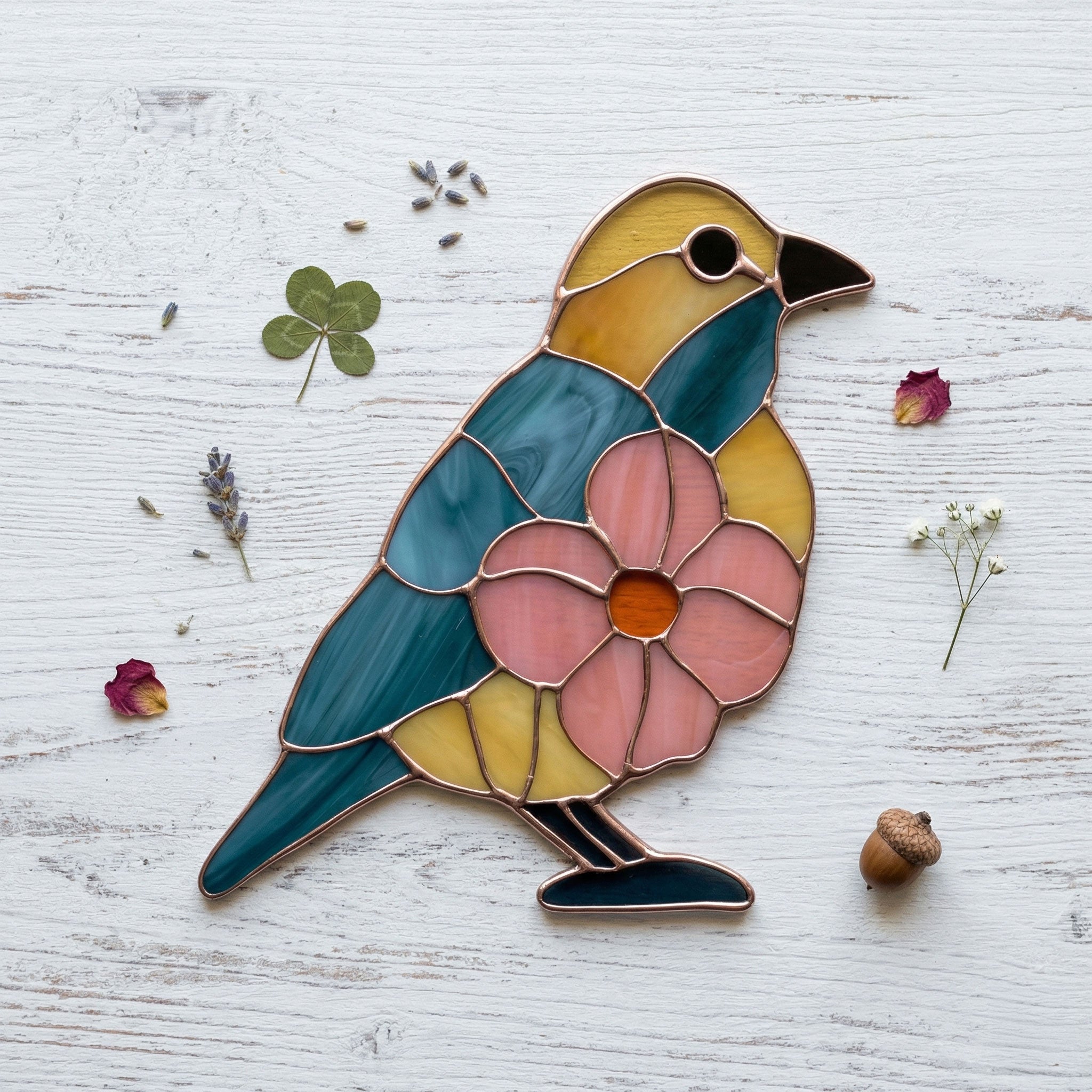 Flower Bird Stained Glass Pattern and PNG