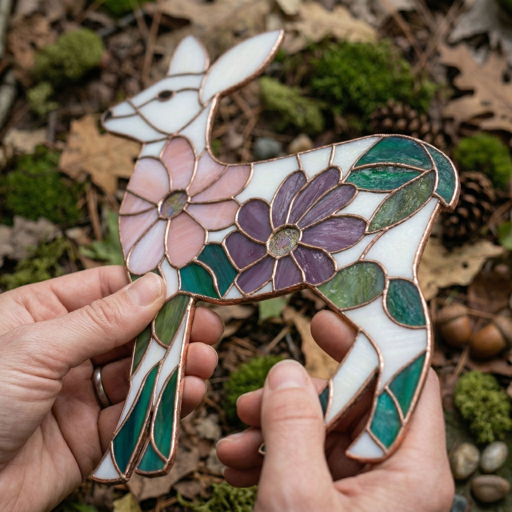 Flower Deer Stained Glass Pattern and PNG