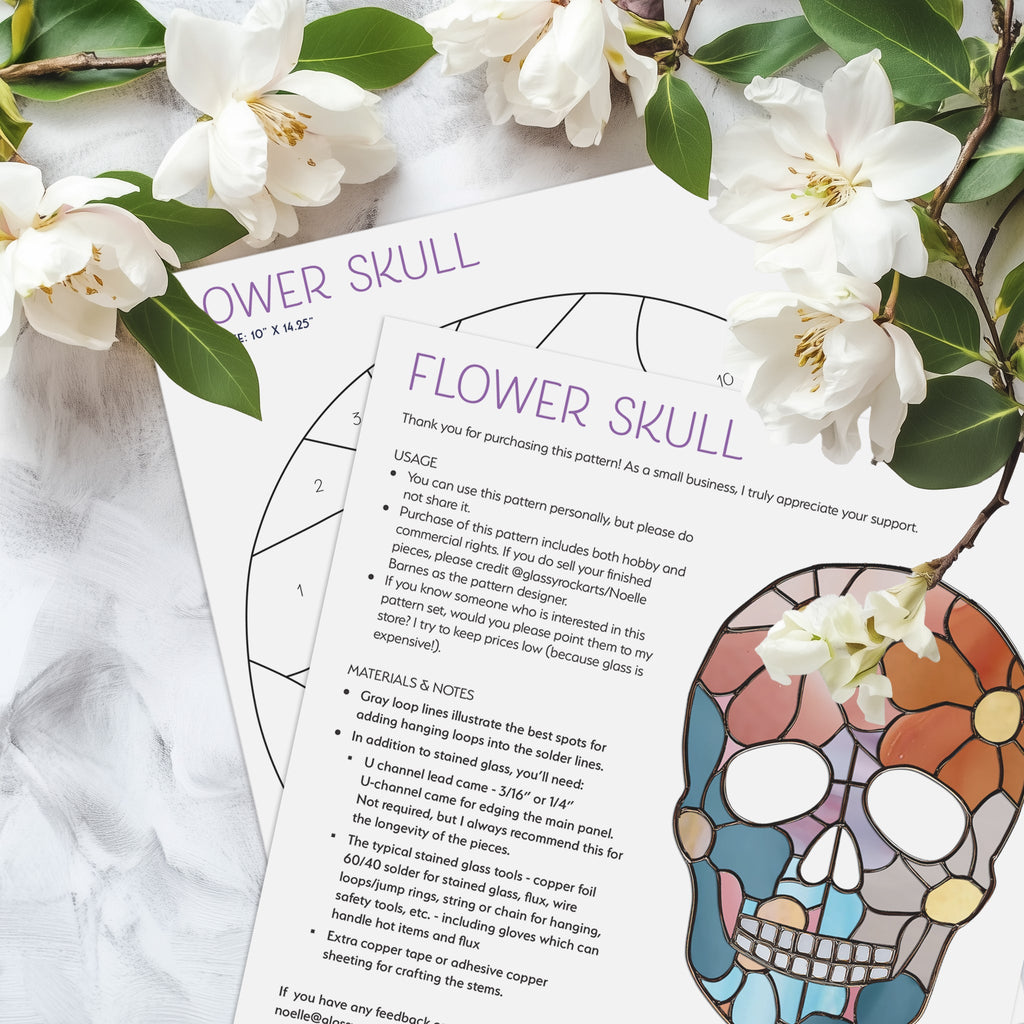 Flower Skull Stained Glass Pattern and PNG