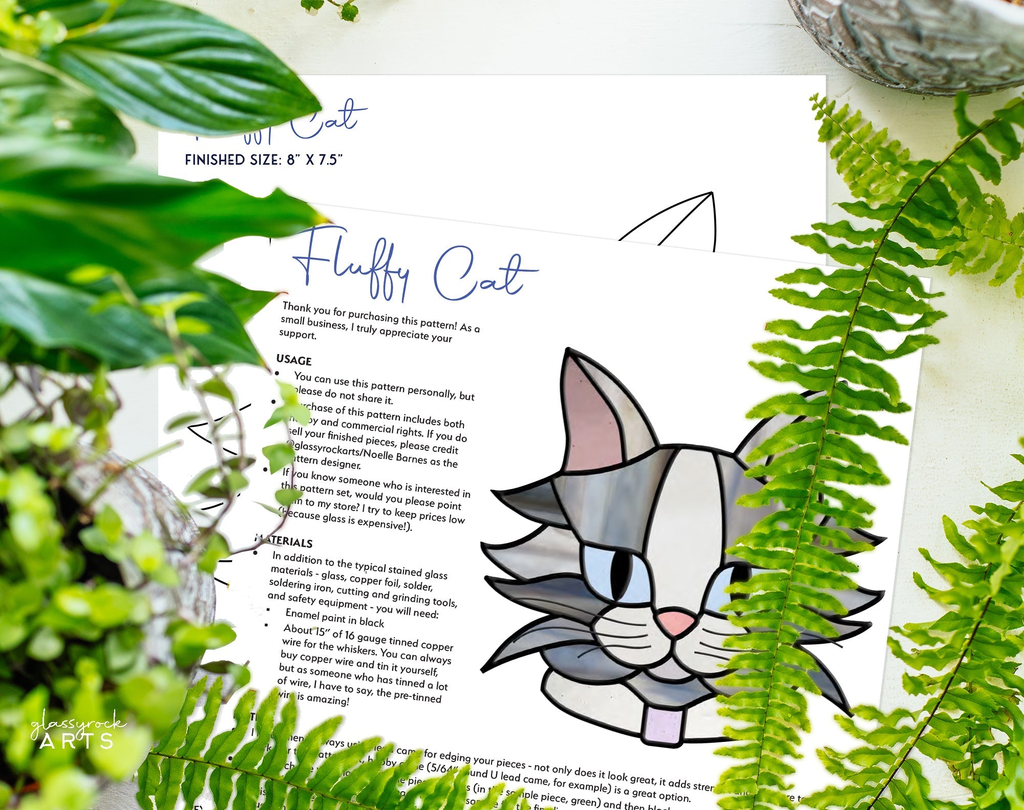 Fluffy Cat Stained Glass Pattern