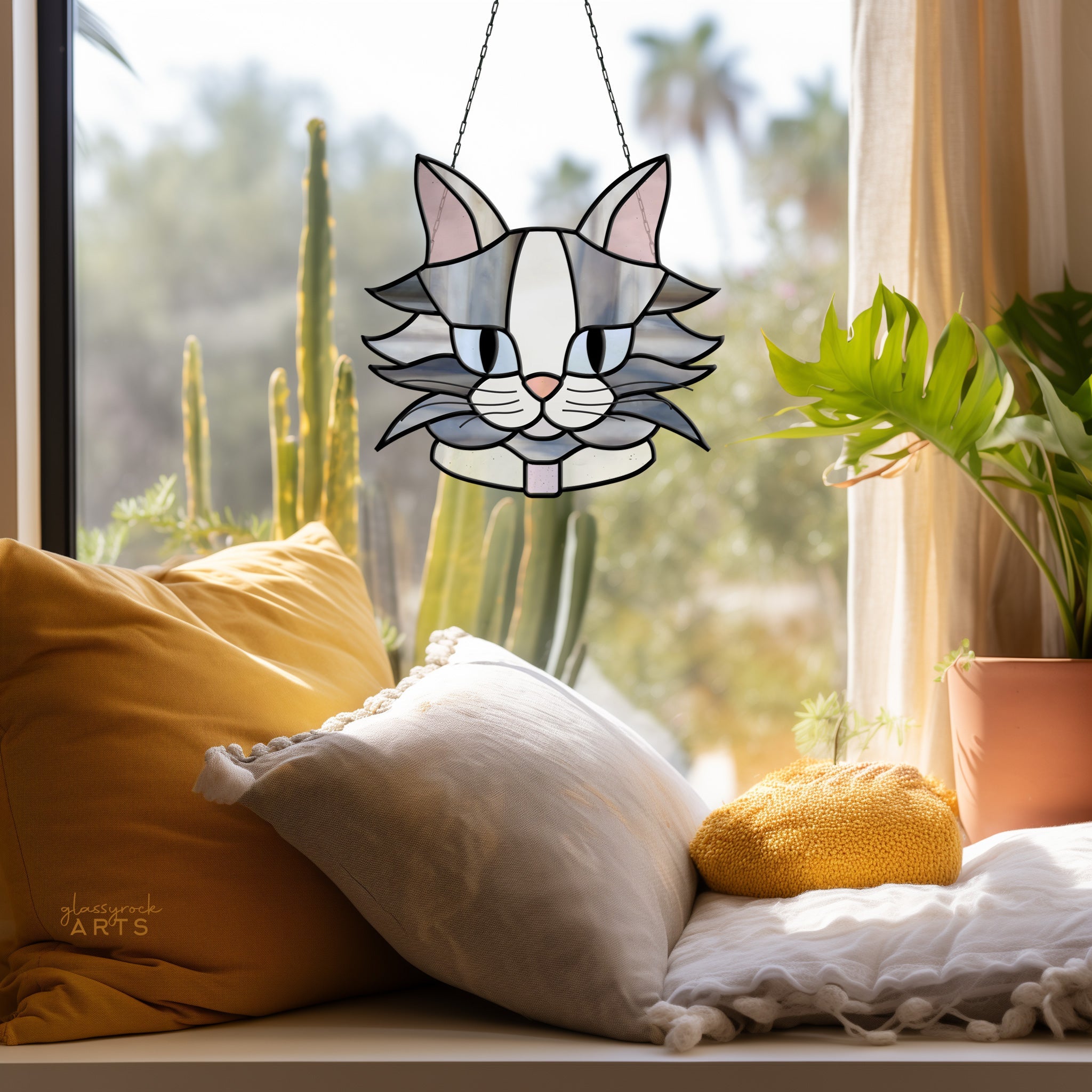 Fluffy Cat Stained Glass Pattern
