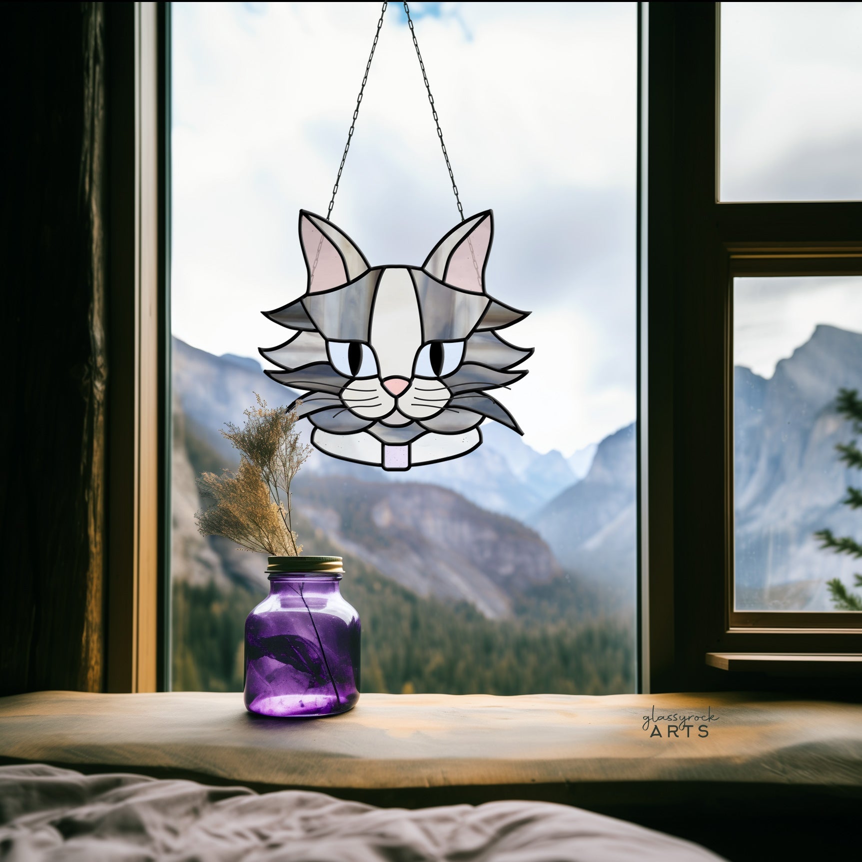 Fluffy Cat Stained Glass Pattern