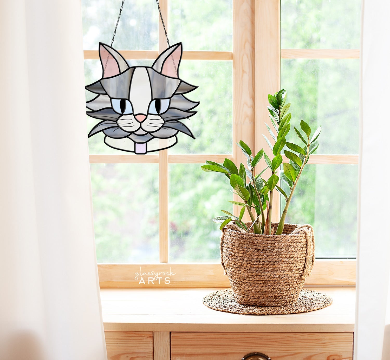 Fluffy Cat Stained Glass Pattern