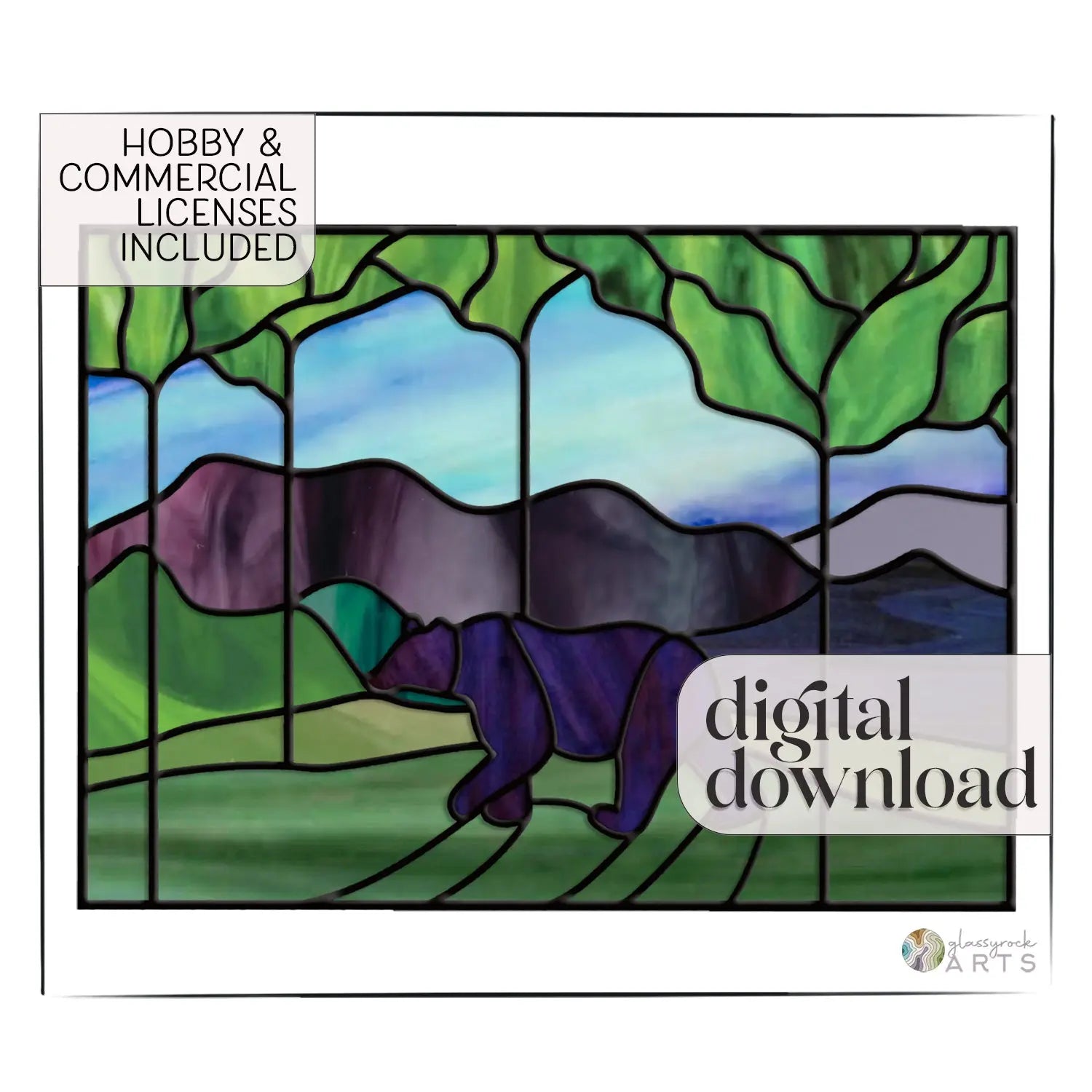 Forest Bear Stained Glass Panel Pattern