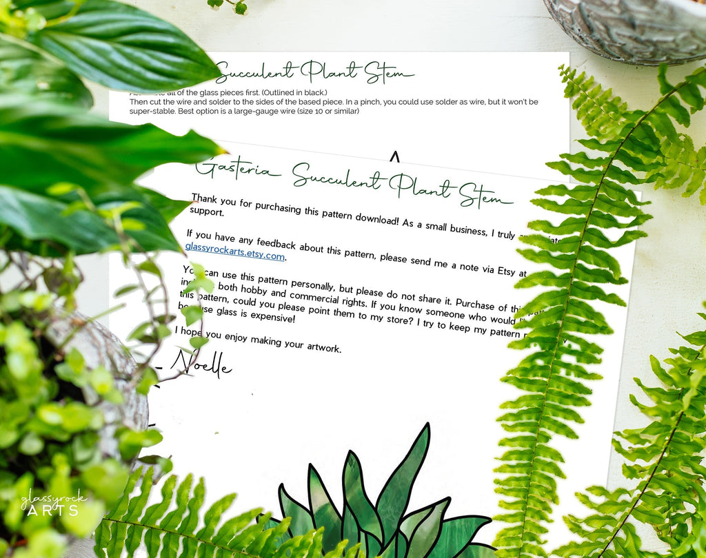 Stained Glass Succulent Stems Pattern Pack of 4 PDF & PNG