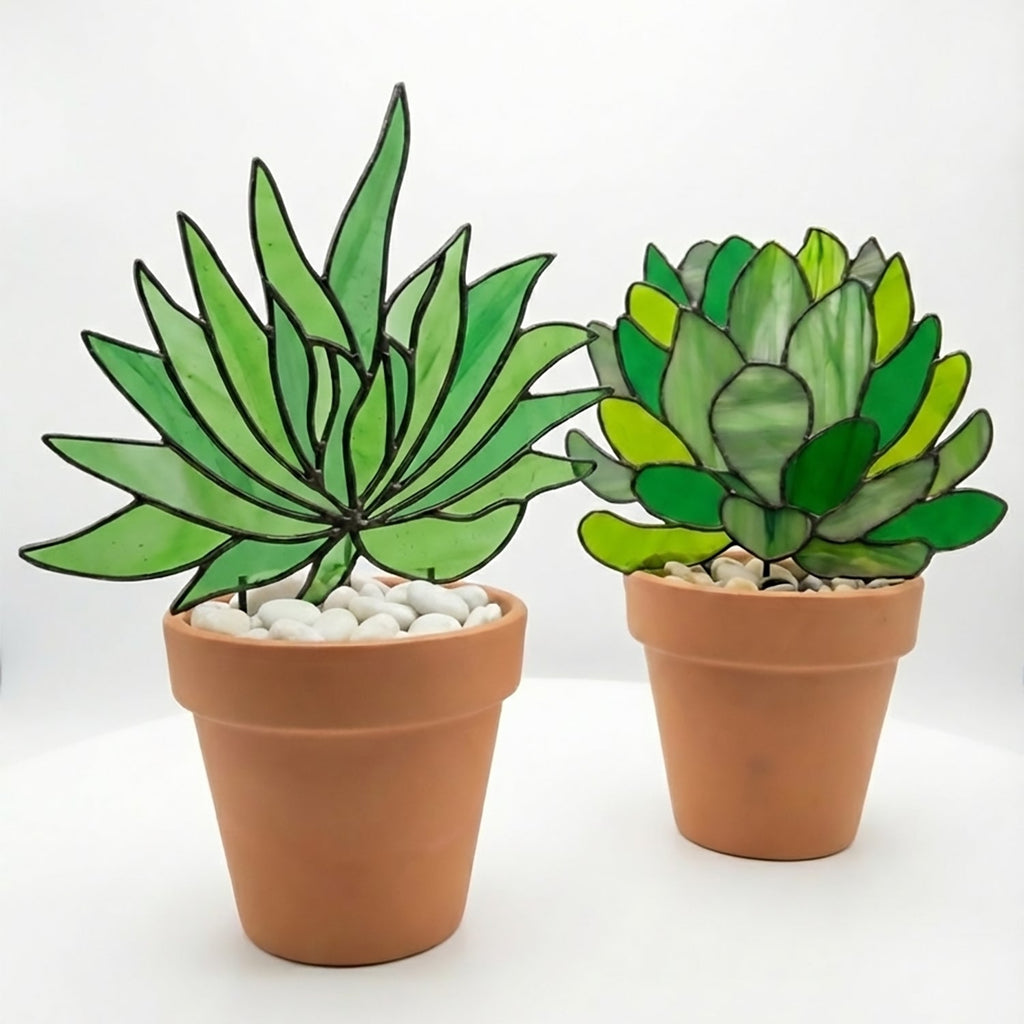 Echeveria Succulent Plant Stem Stained Glass Pattern PDF & PNG