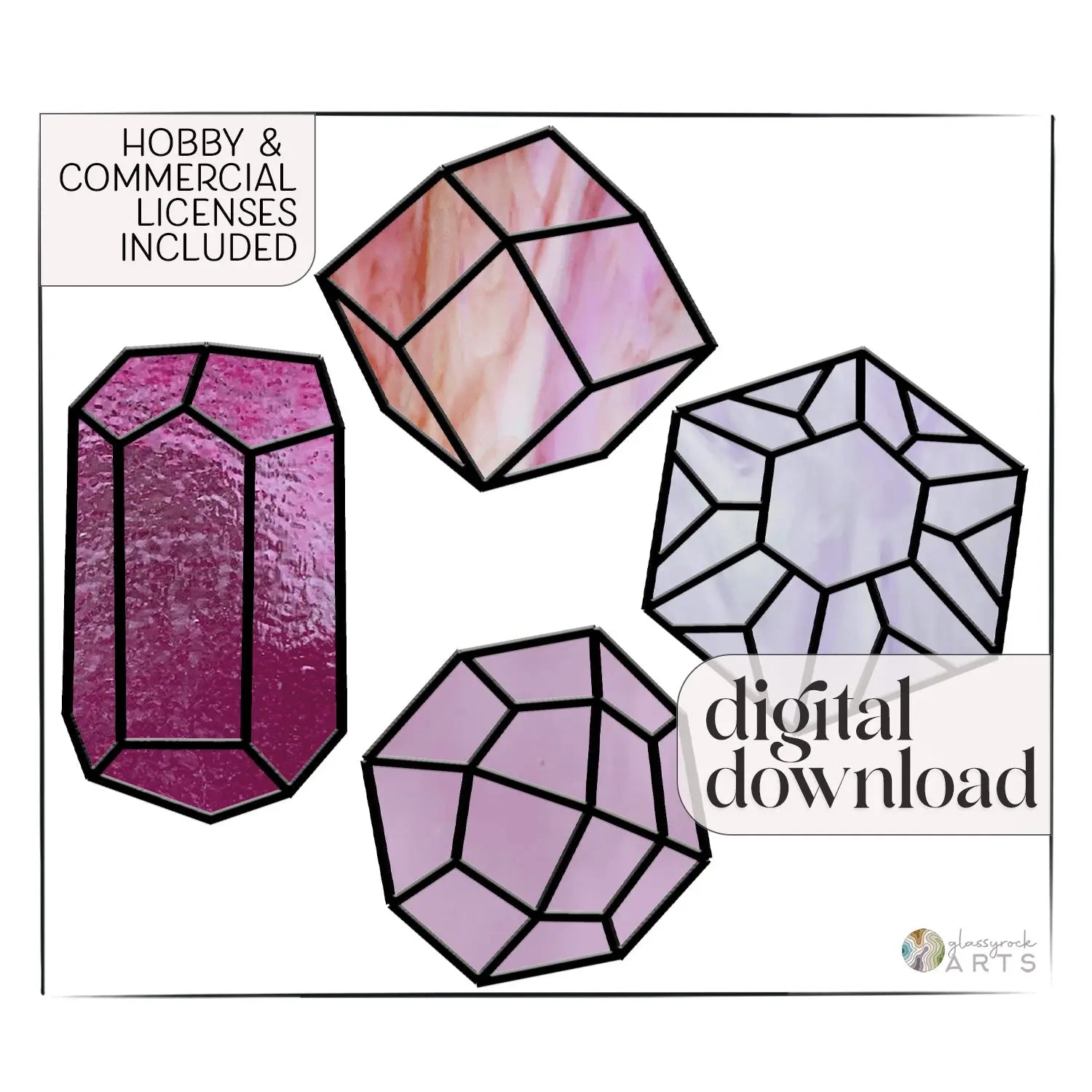 Beginner Stained Glass Gems, 4 Patterns