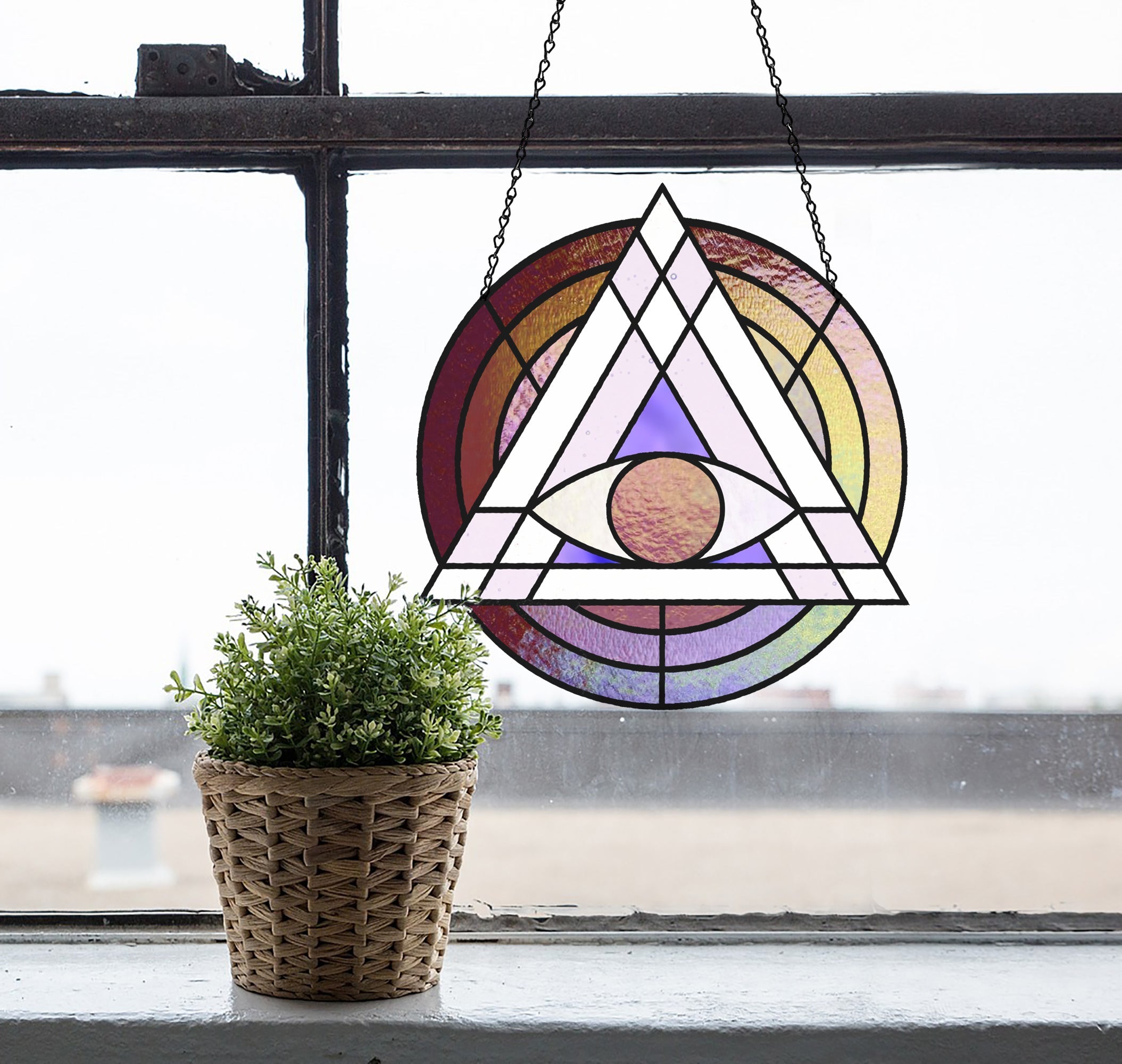 Geometric Eye Triangle Stained Glass Pattern