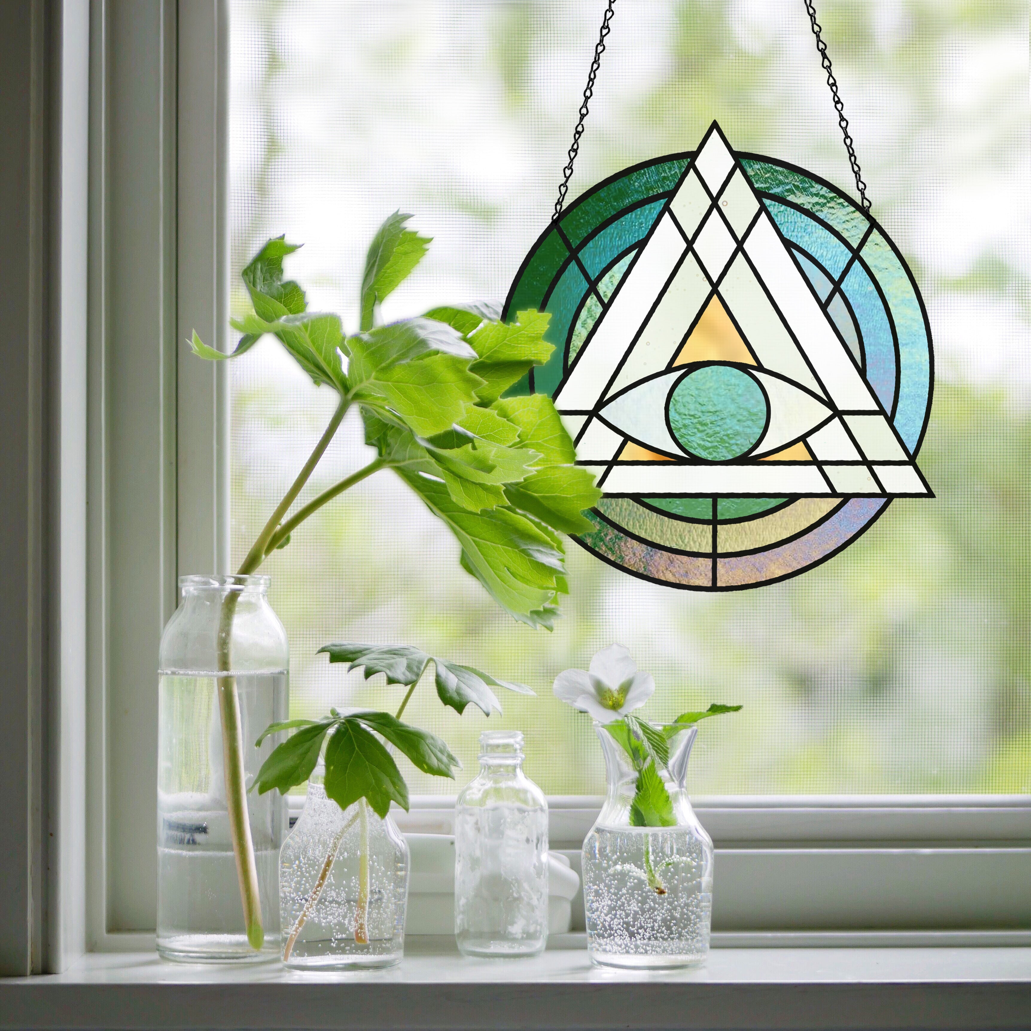 Geometric Eye Triangle Stained Glass Pattern