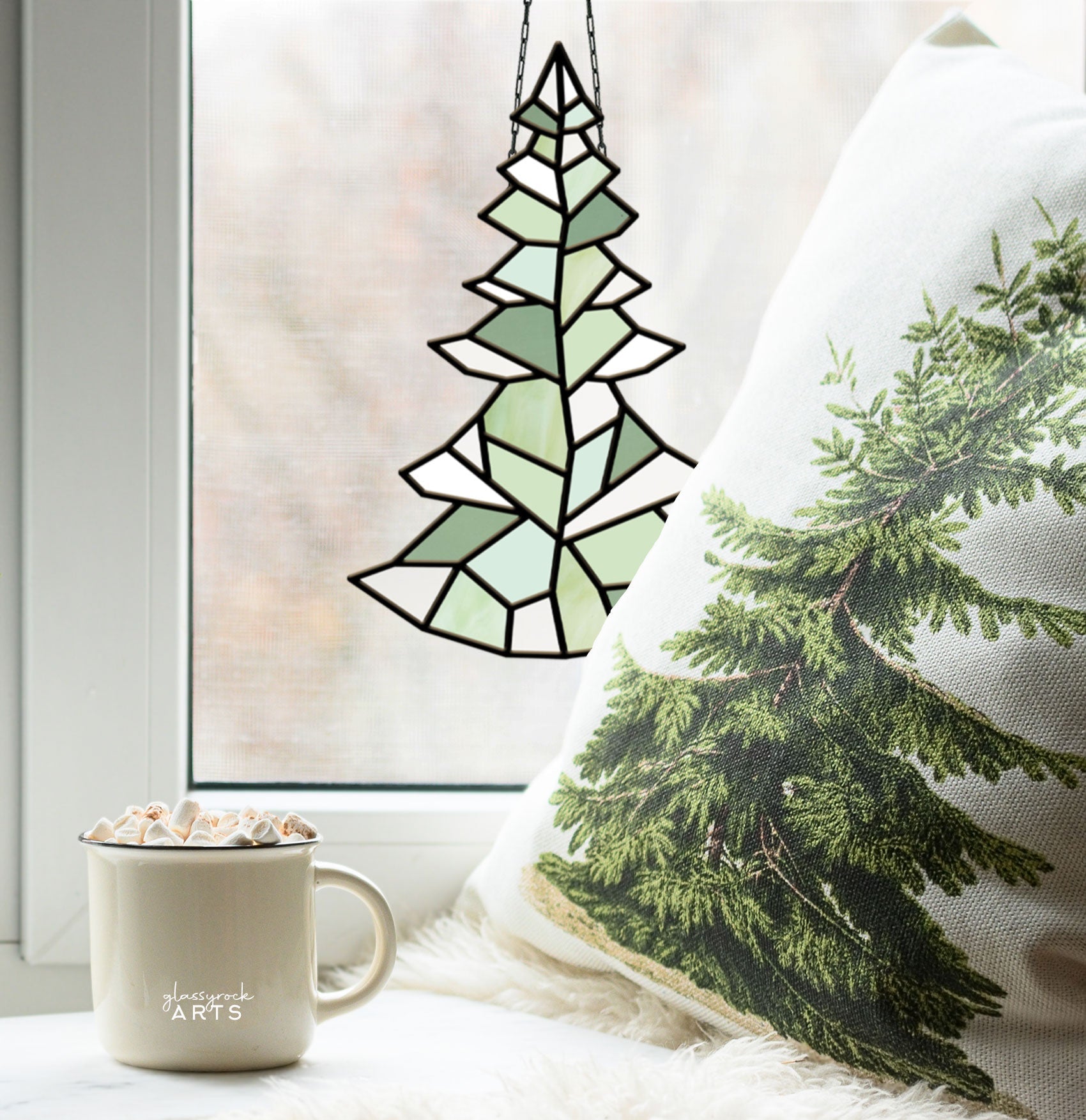 Geometric Christmas Tree Stained Glass Pattern
