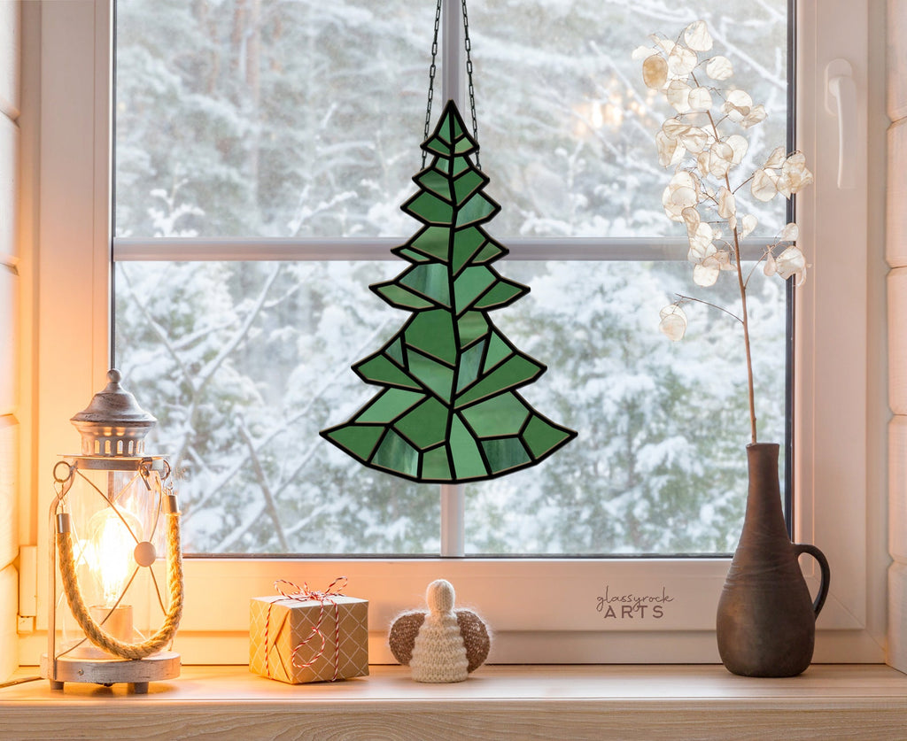 Geometric Christmas Tree Stained Glass Pattern