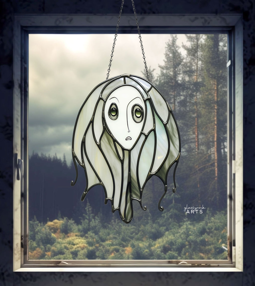 Ghostly Witch Halloween Stained Glass Pattern
