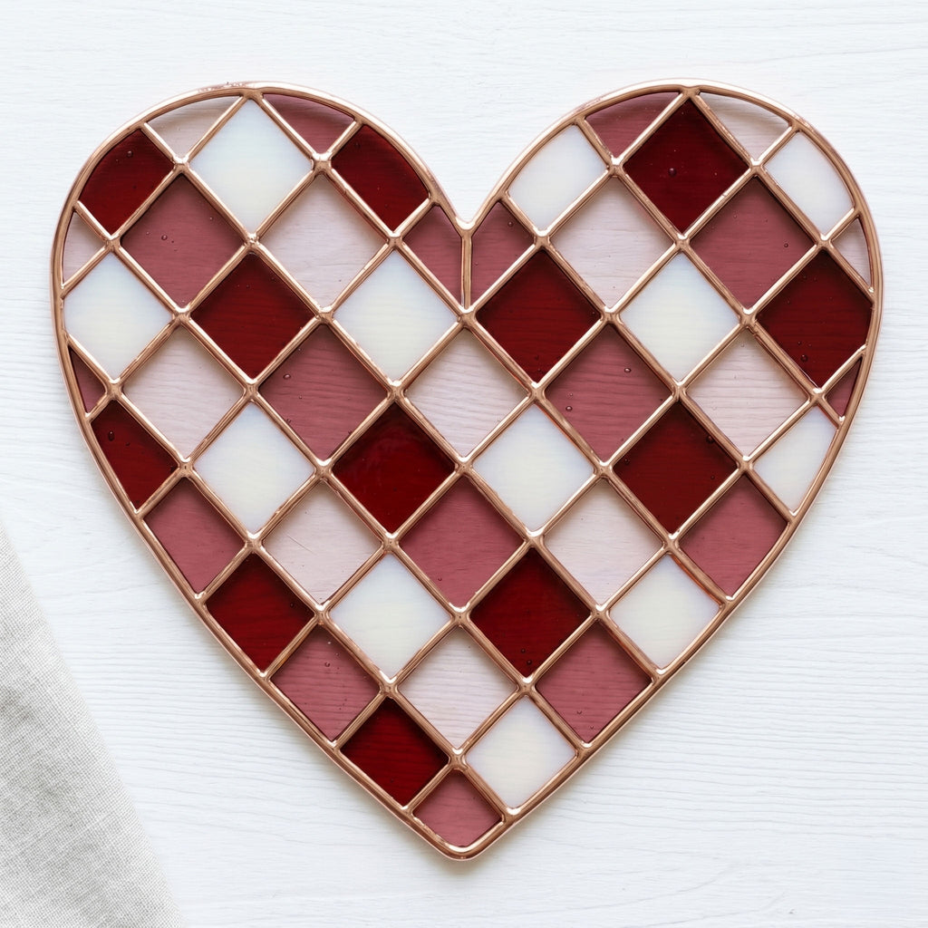 Large Gingham Heart Stained Glass Pattern PDF & PNG