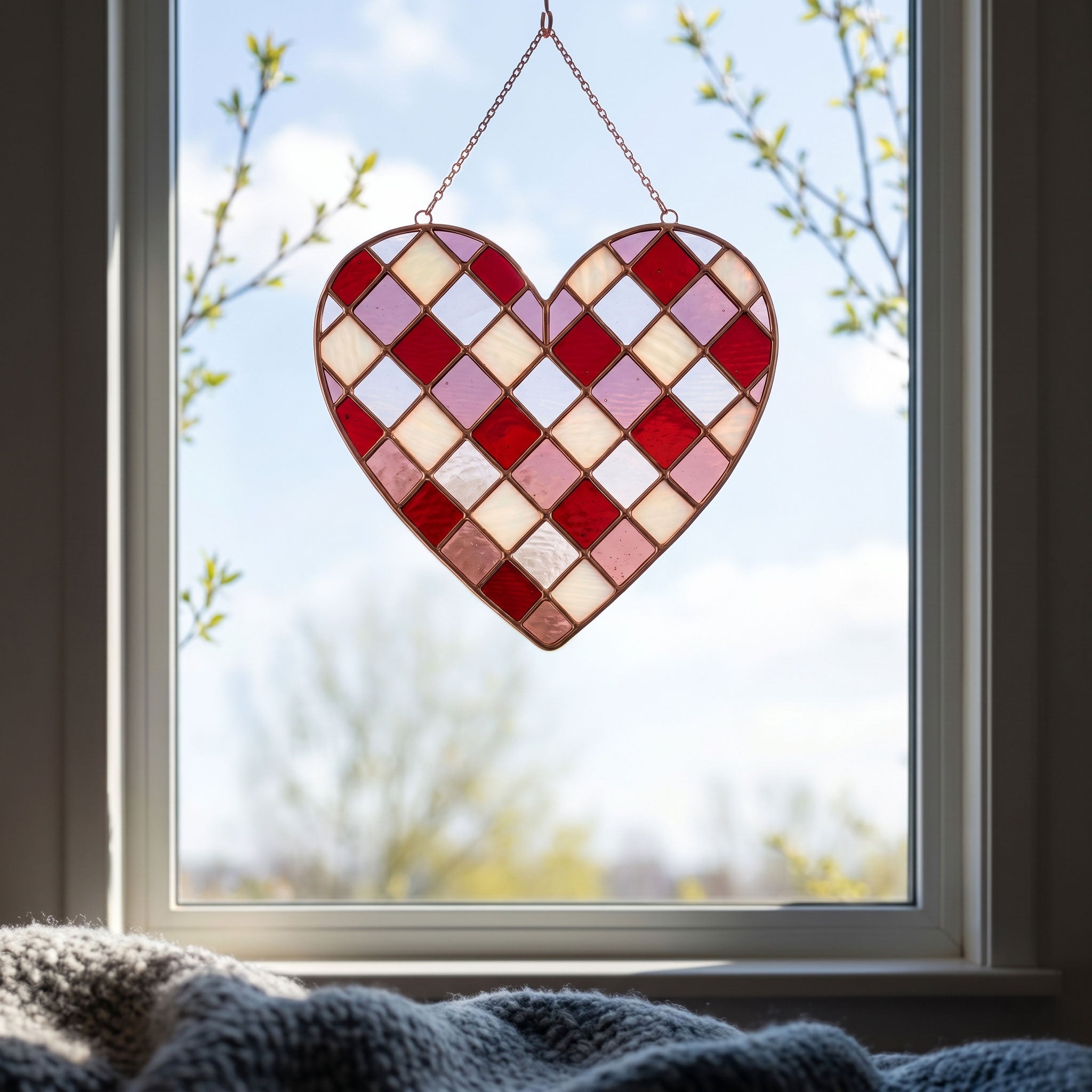 Large Gingham Heart Stained Glass Pattern PDF & PNG