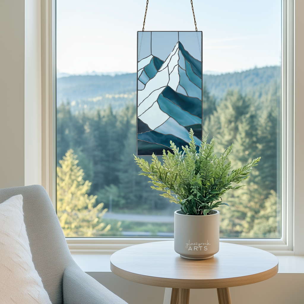 Glacier Mountain Stained Glass Pattern and PNG