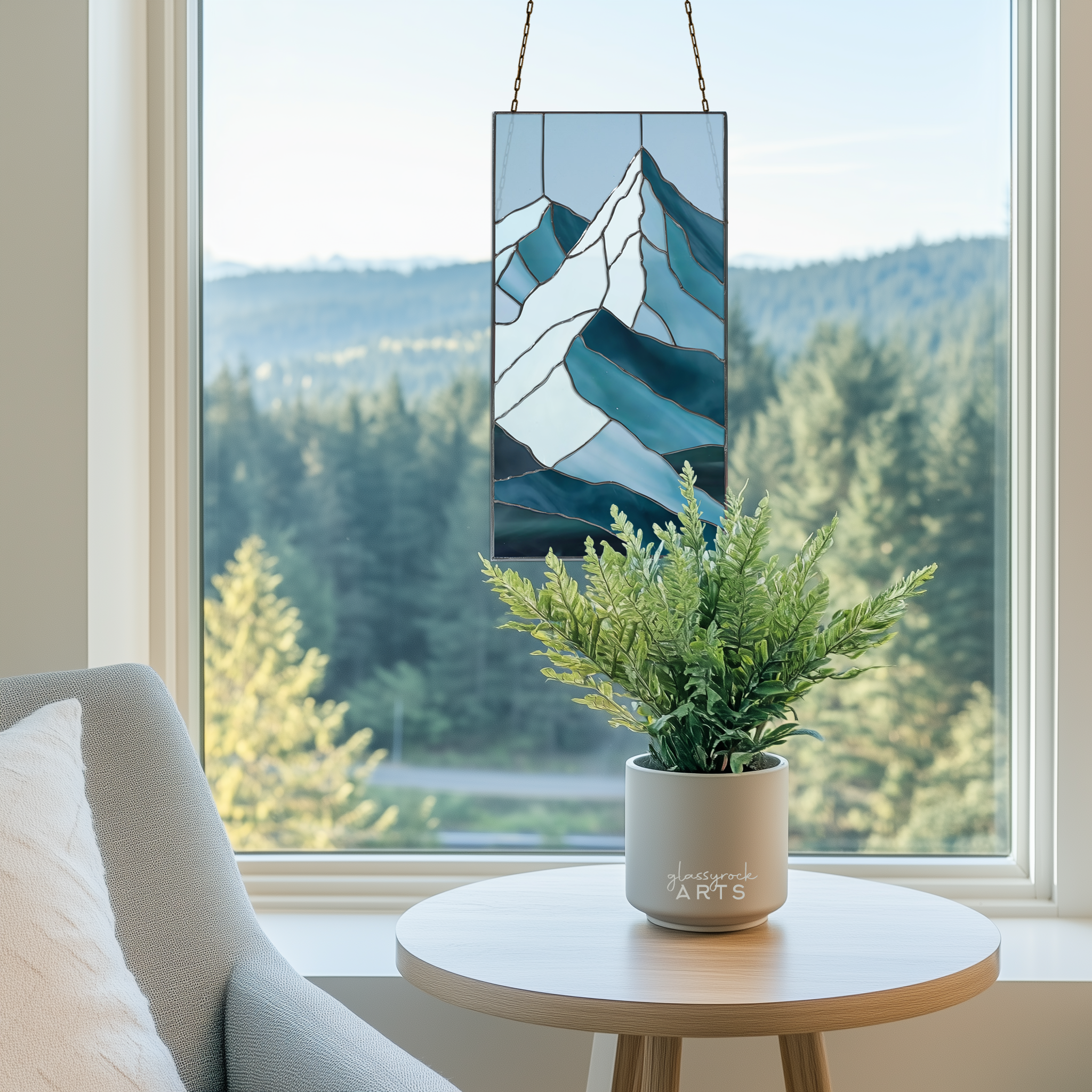Glacier Mountain Stained Glass Pattern and PNG
