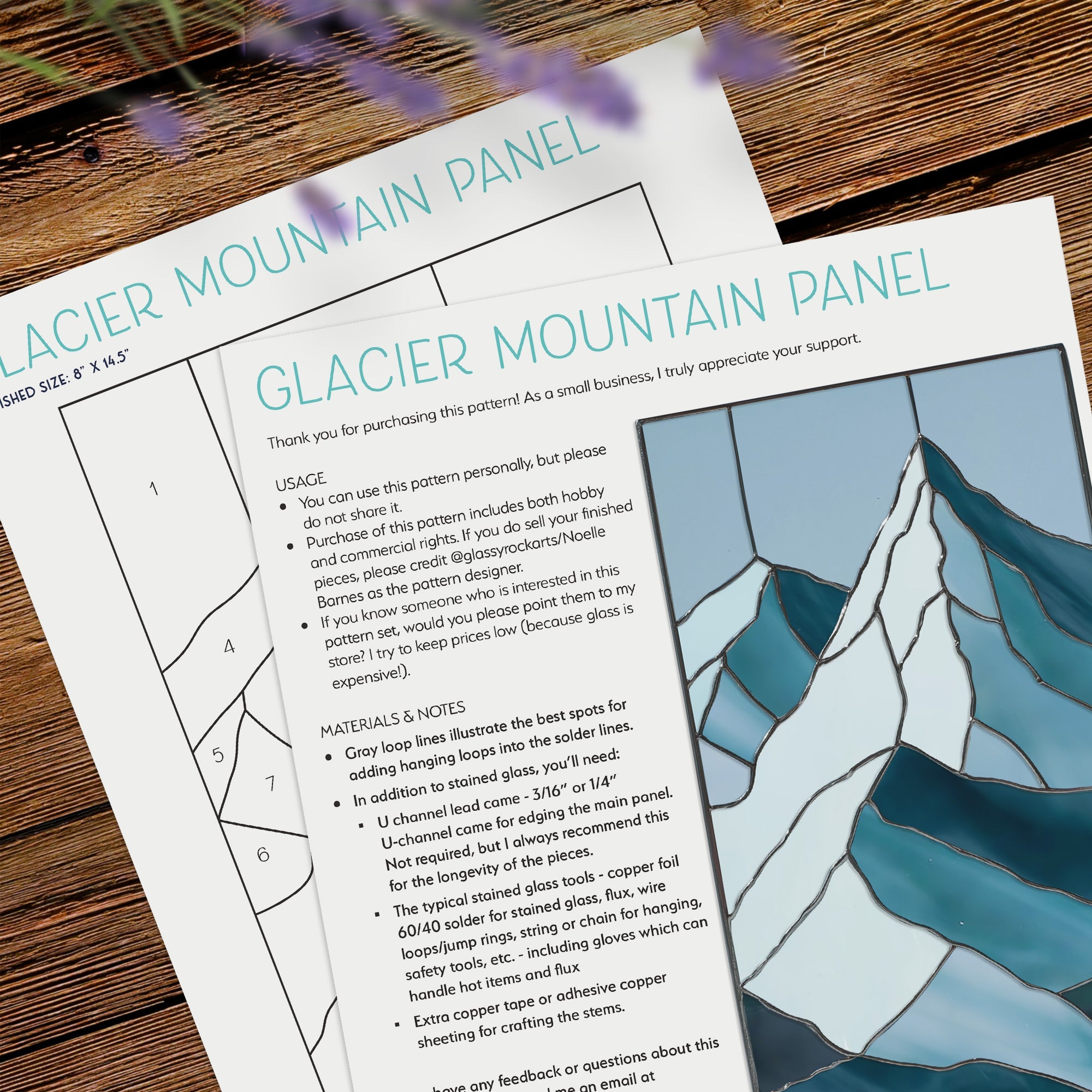 Glacier Mountain Stained Glass Pattern and PNG