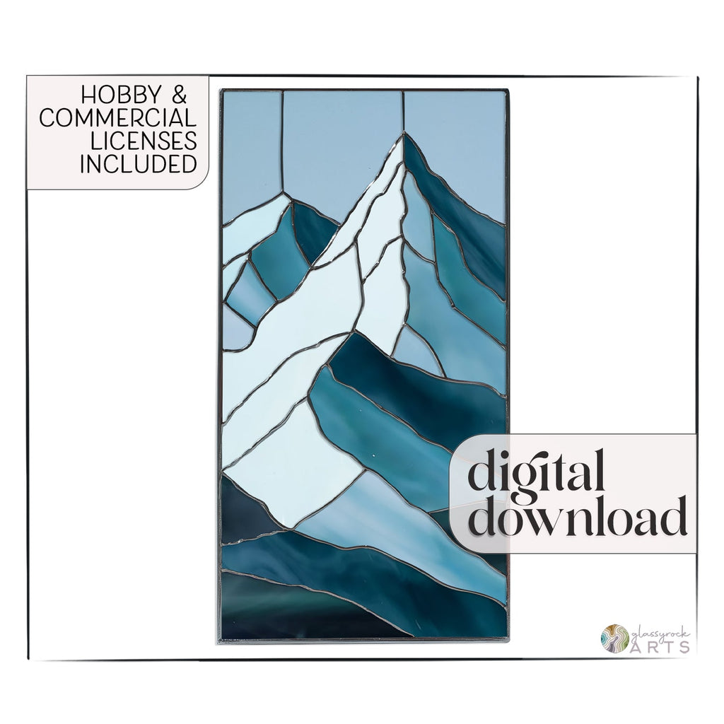 Glacier Mountain Stained Glass Pattern and PNG