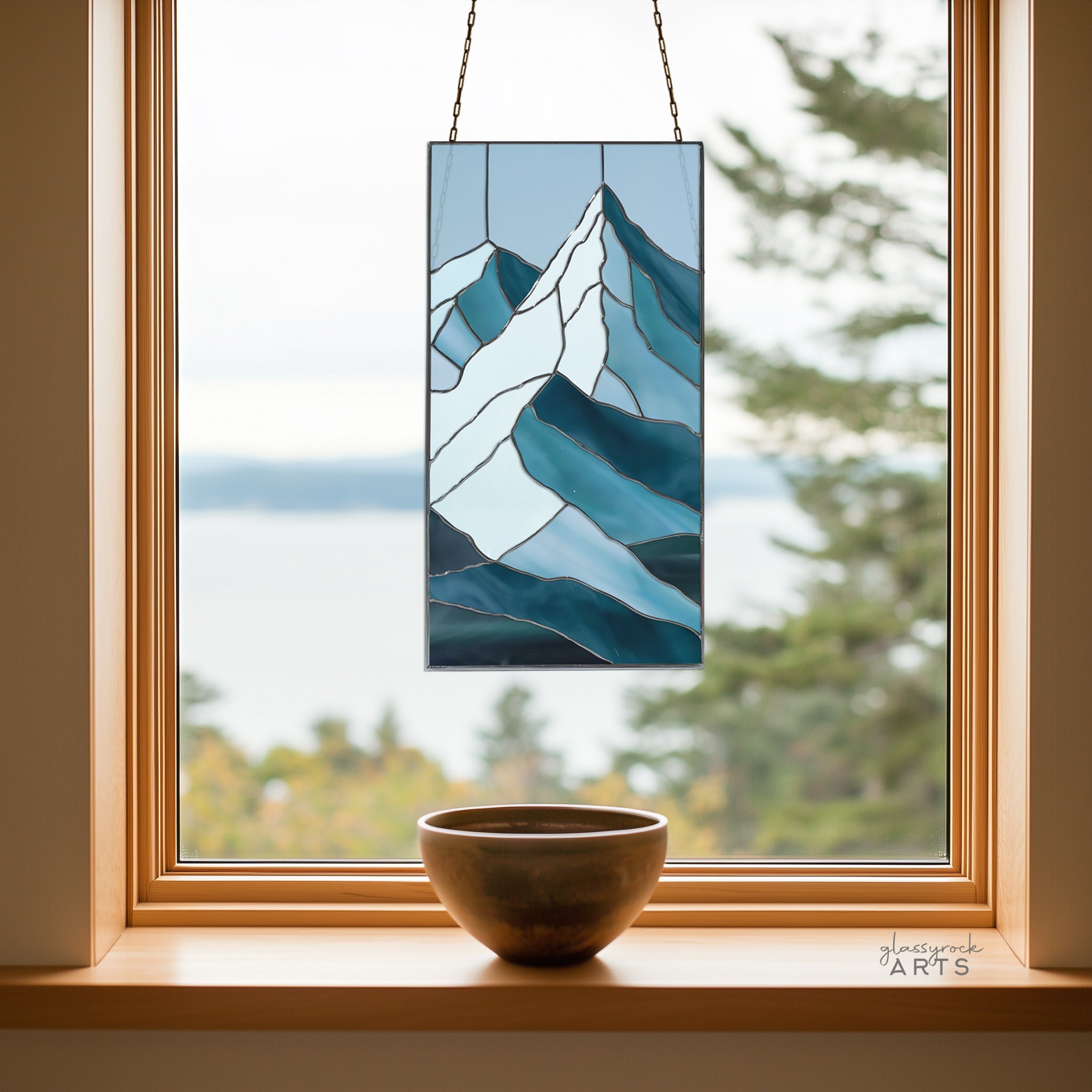Glacier Mountain Stained Glass Pattern and PNG