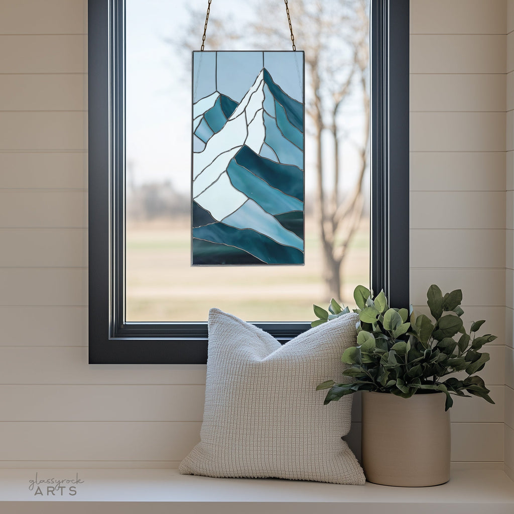 Glacier Mountain Stained Glass Pattern and PNG