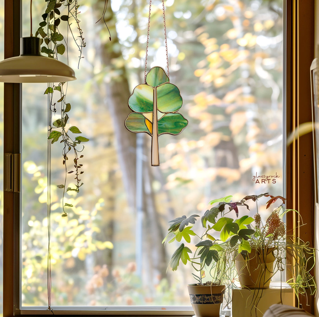 Art Deco Trees Stained Glass Pattern - Green