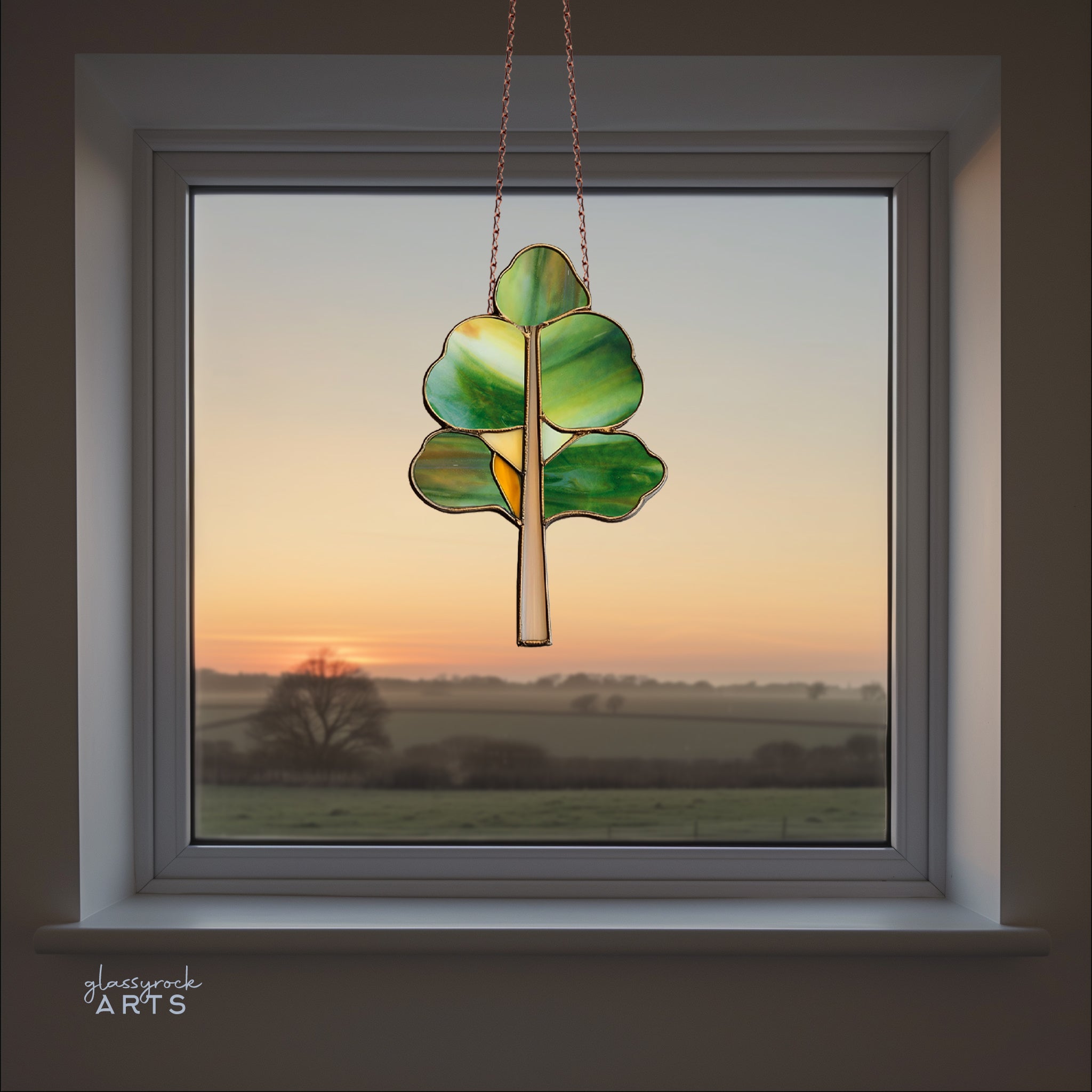 Art Deco Trees Stained Glass Pattern - Green