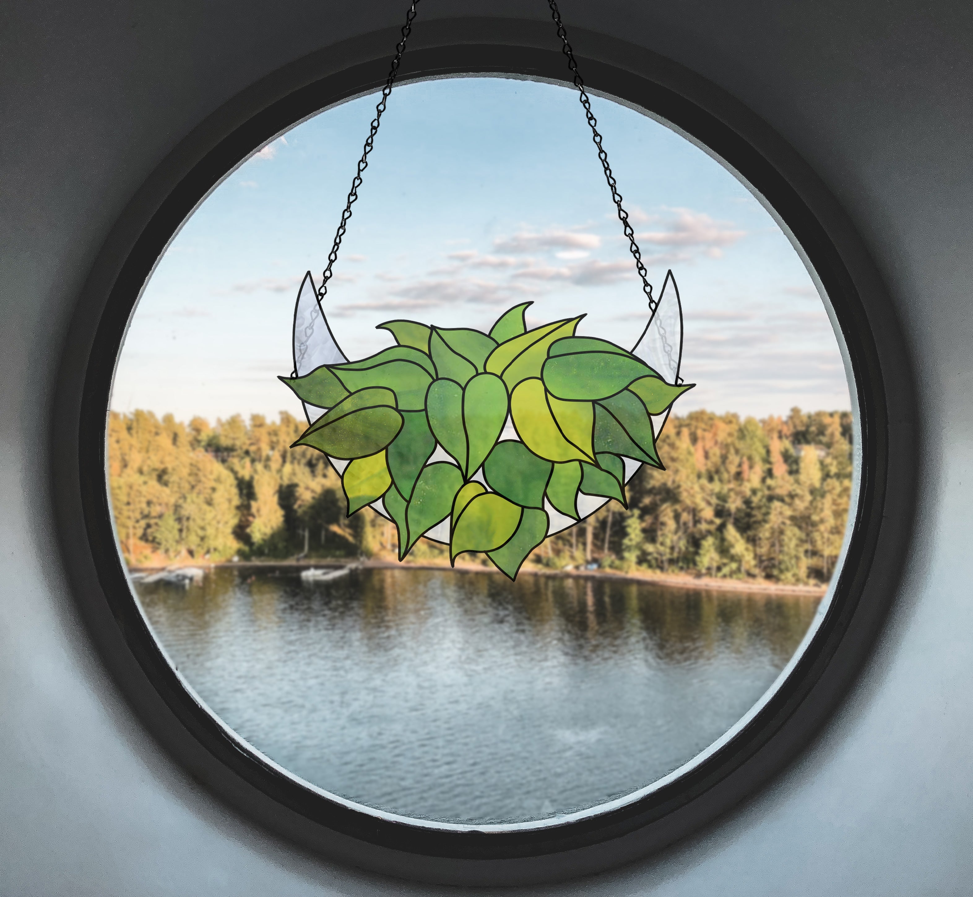 Crescent Moon Philodendron Stained Glass Pattern