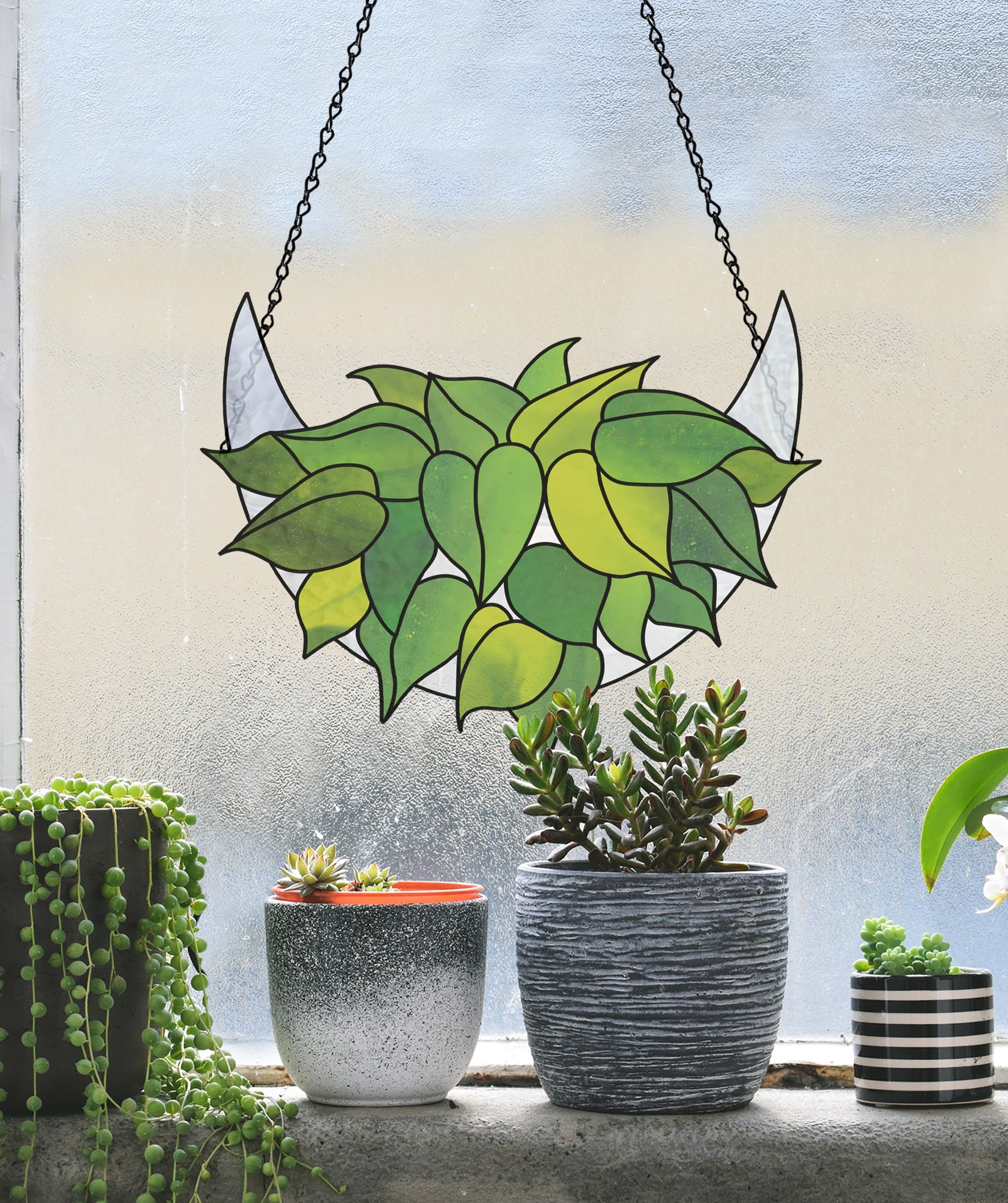 Crescent Moon Philodendron Stained Glass Pattern