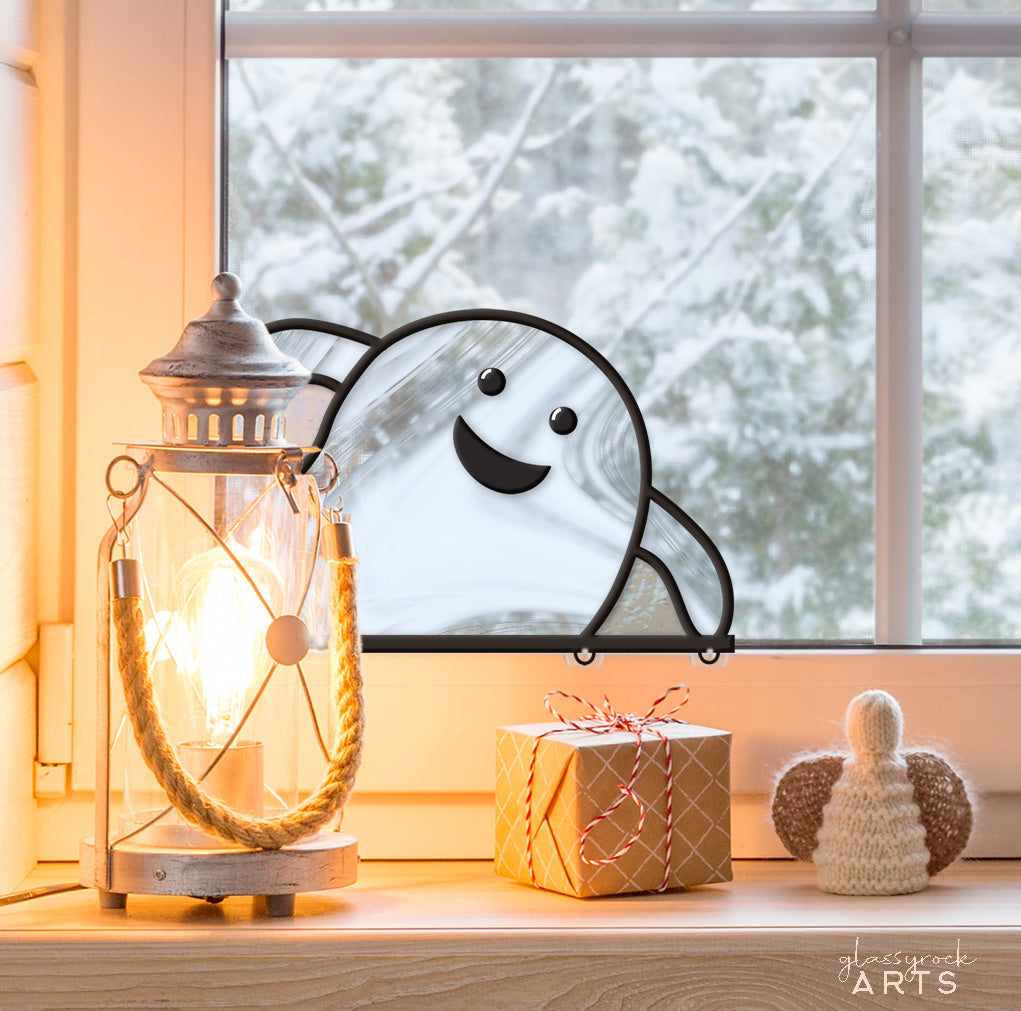 Happy Ghost Halloween Stained Glass Pattern