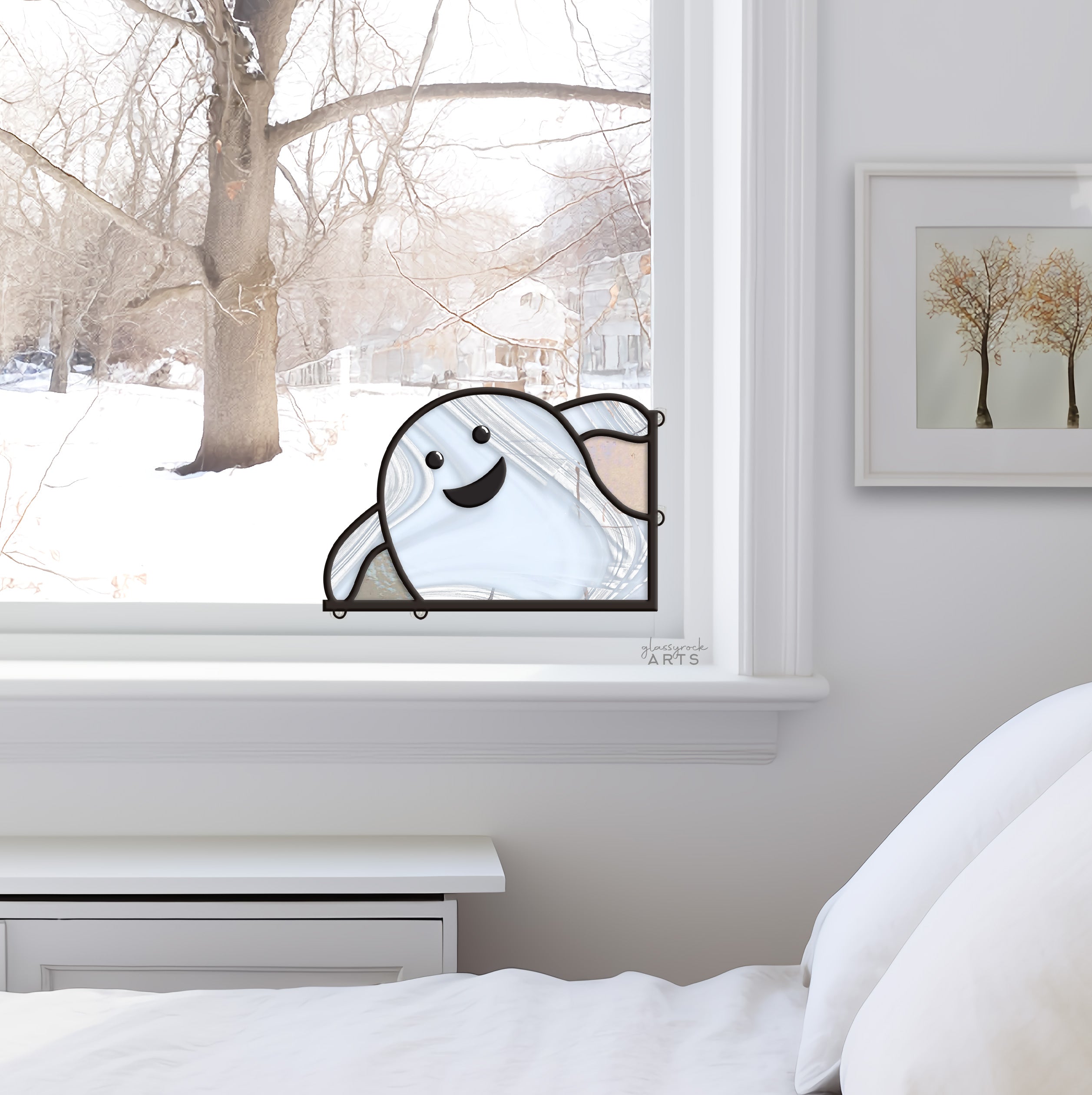 Happy Ghost Halloween Stained Glass Pattern
