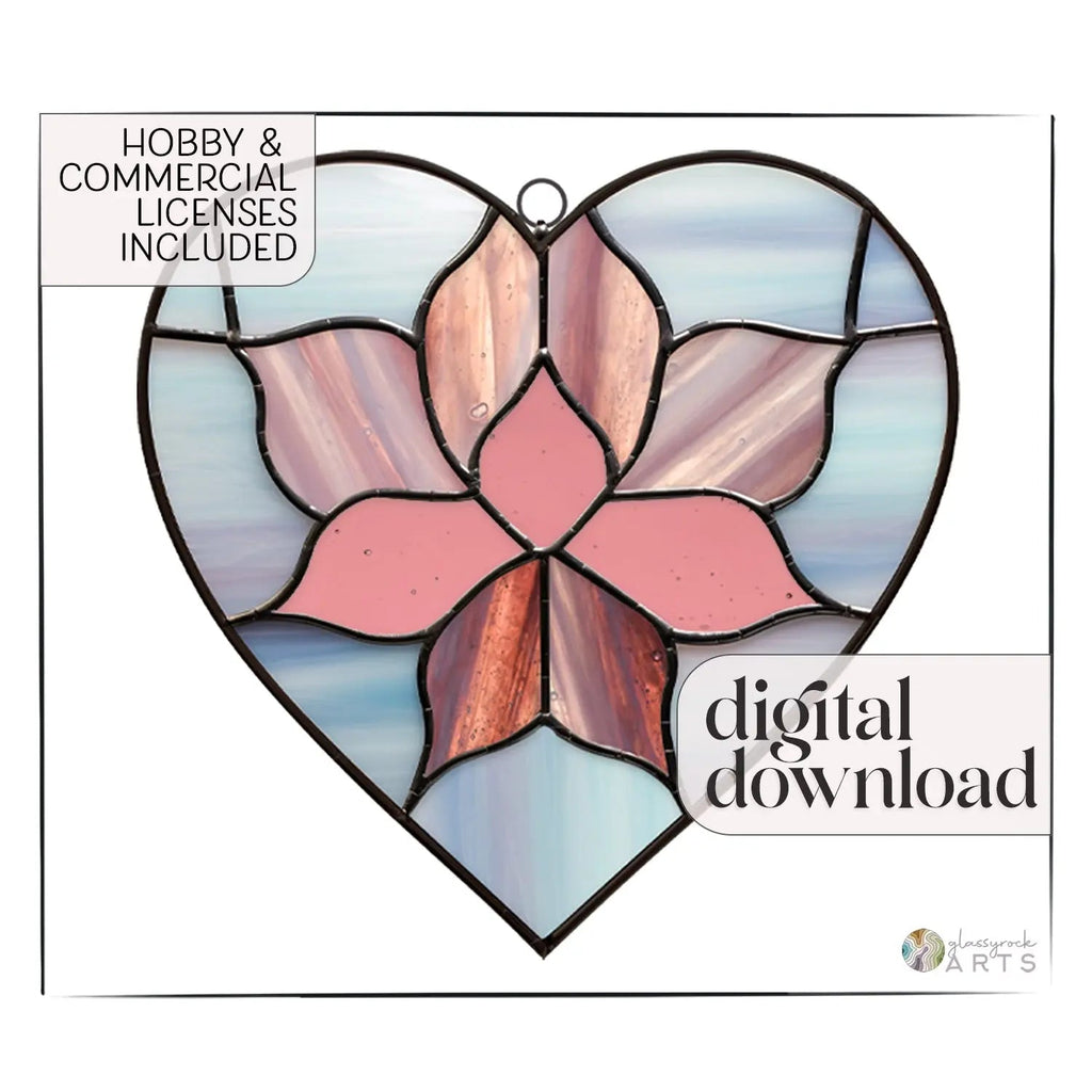 Lotus Flower Heart Stained Glass Pattern