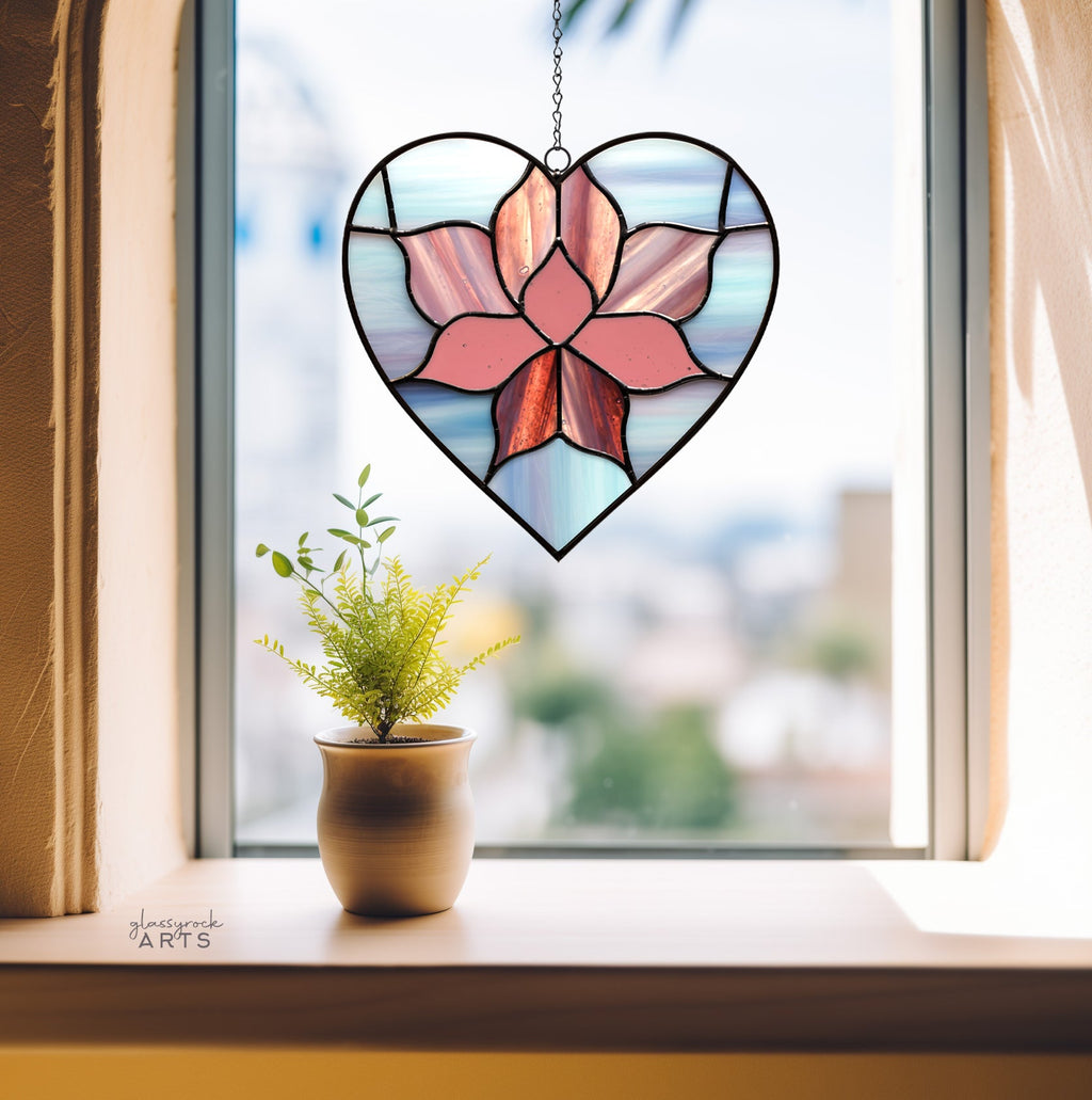 Lotus Flower Heart Stained Glass Pattern