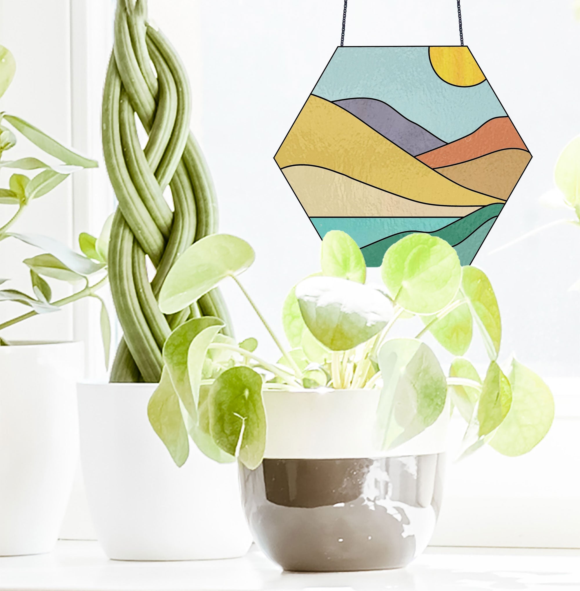 Boho Landscape Hexagon Stained Glass Pattern