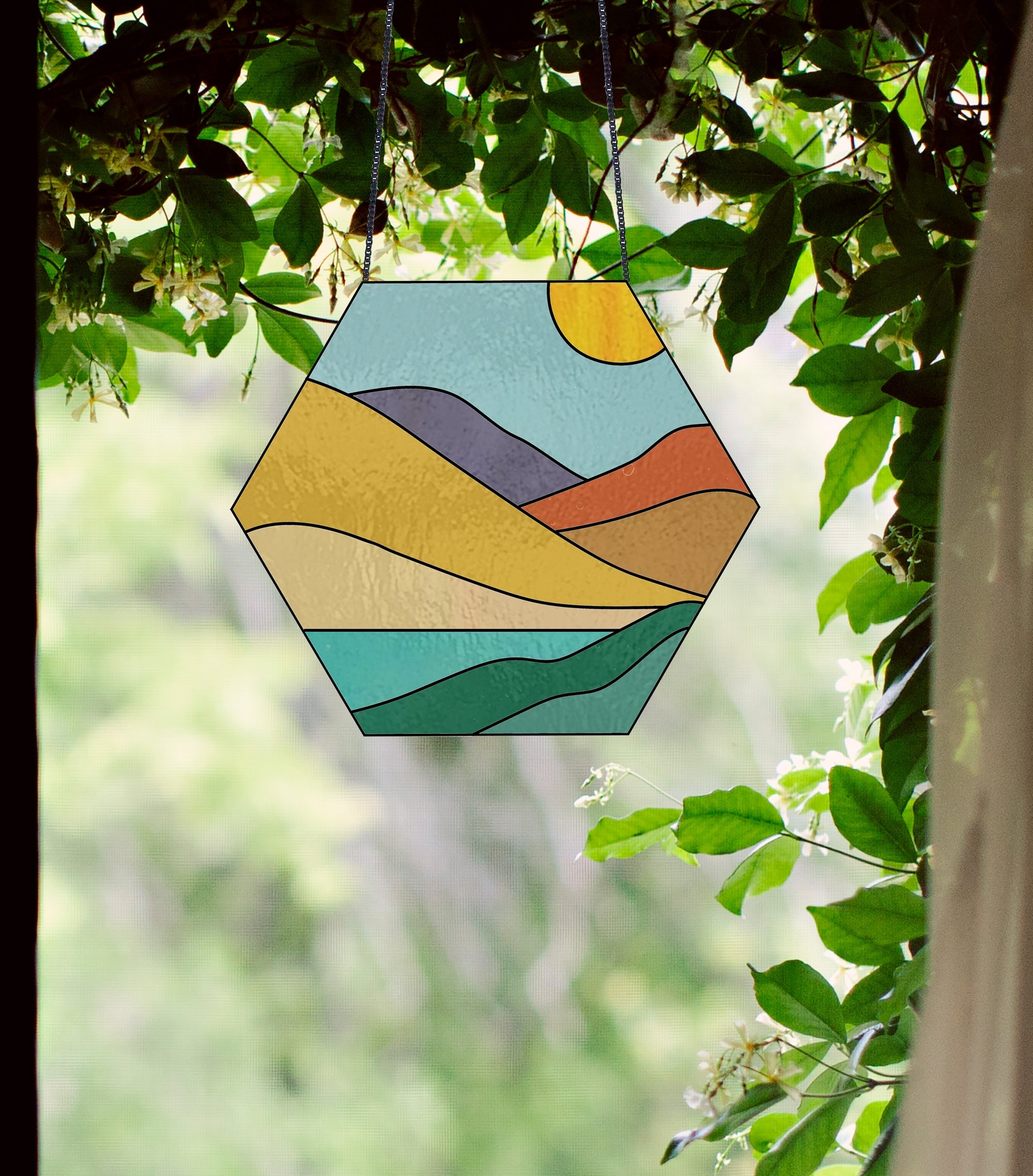Boho Landscape Hexagon Stained Glass Pattern