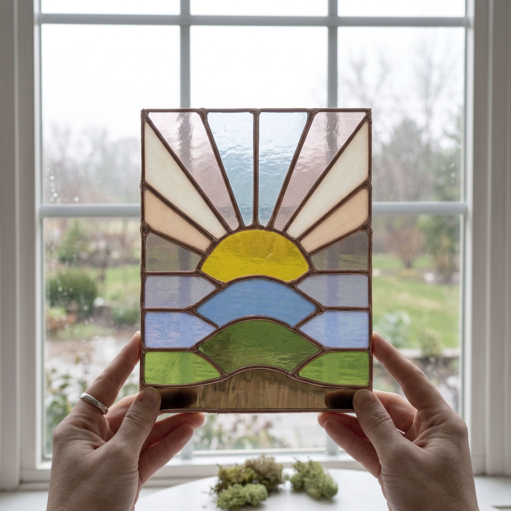 Hilly Sunset Stained Glass Pattern PDF & PNG