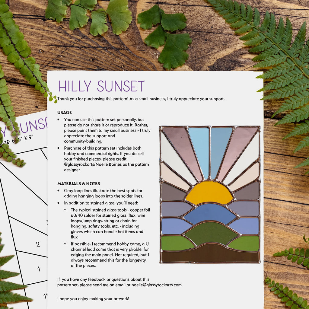 Hilly Sunset Stained Glass Pattern PDF & PNG