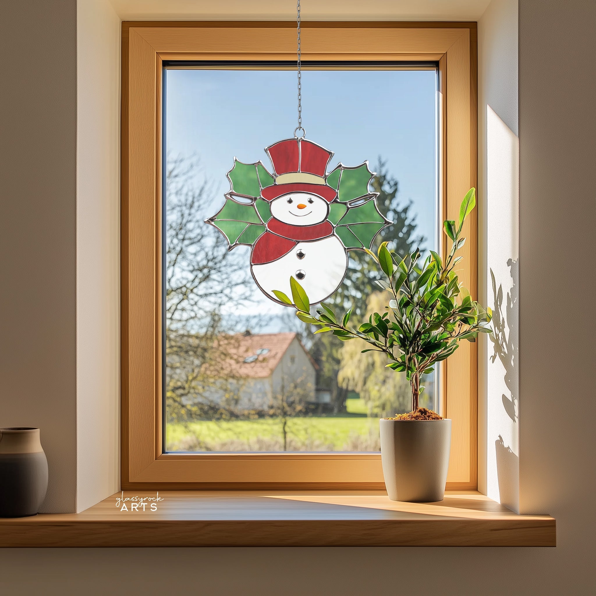 Holly Snowman Stained Glass Pattern