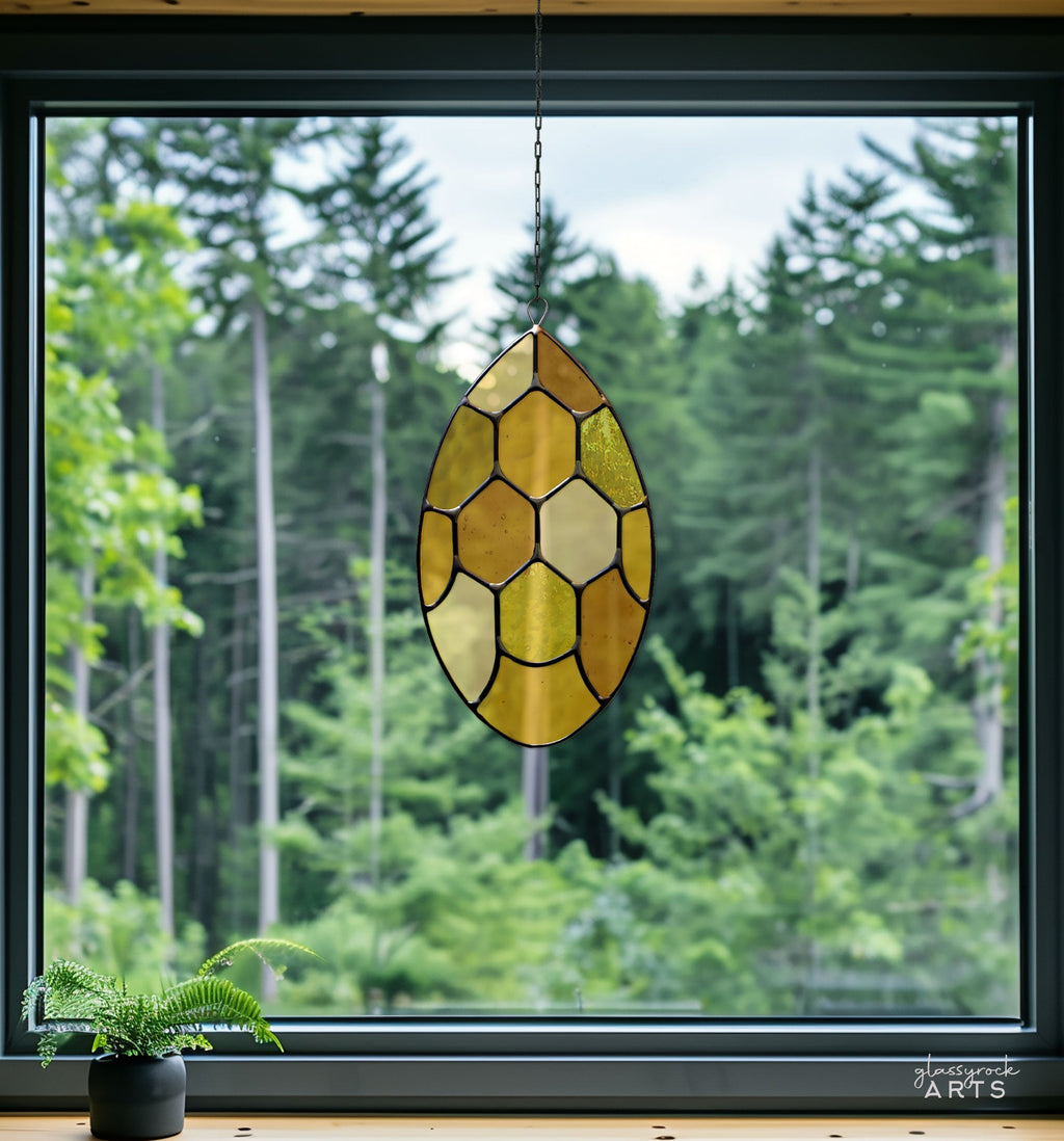Abstract Honeycomb Teardrop Stained Glass Pattern