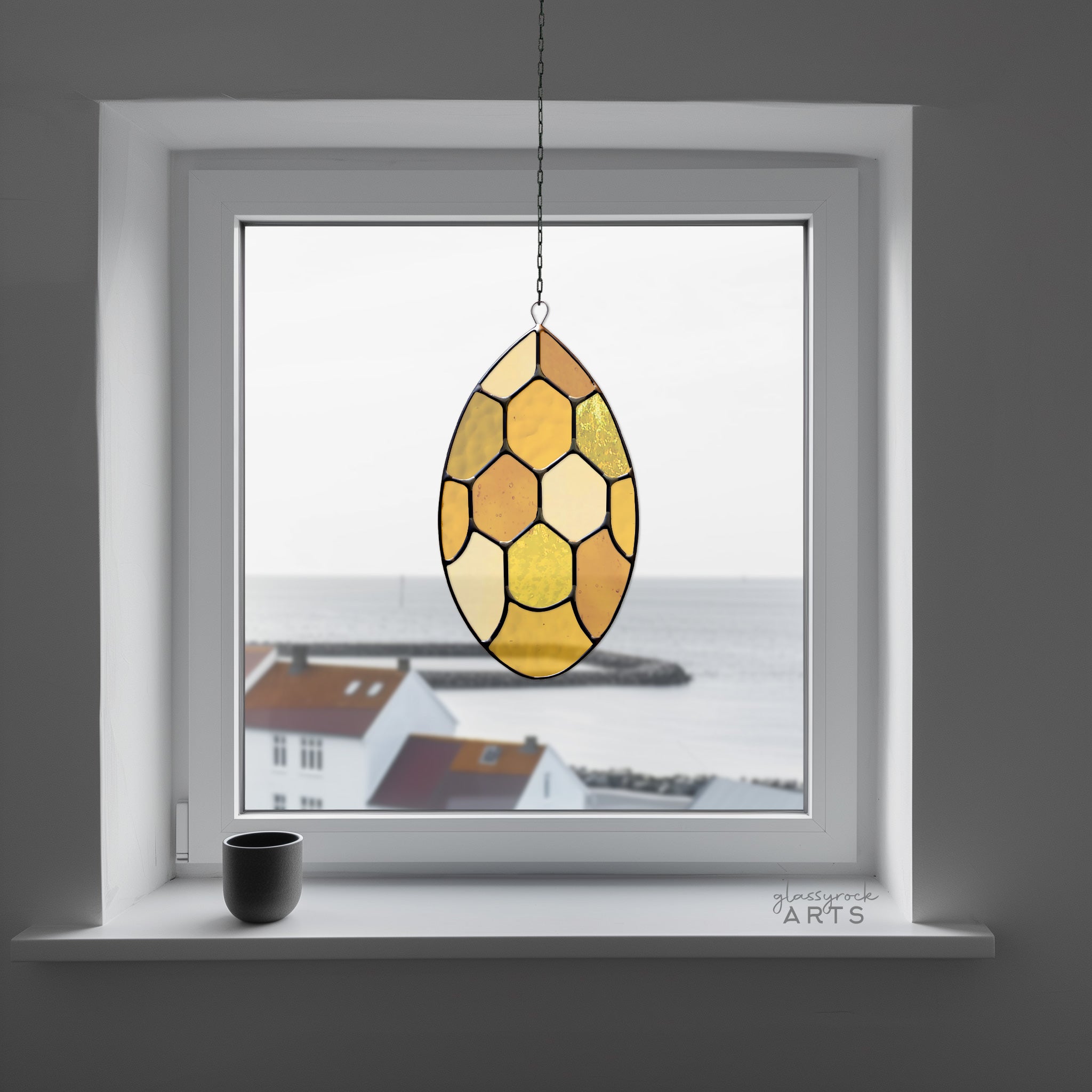 Abstract Honeycomb Teardrop Stained Glass Pattern