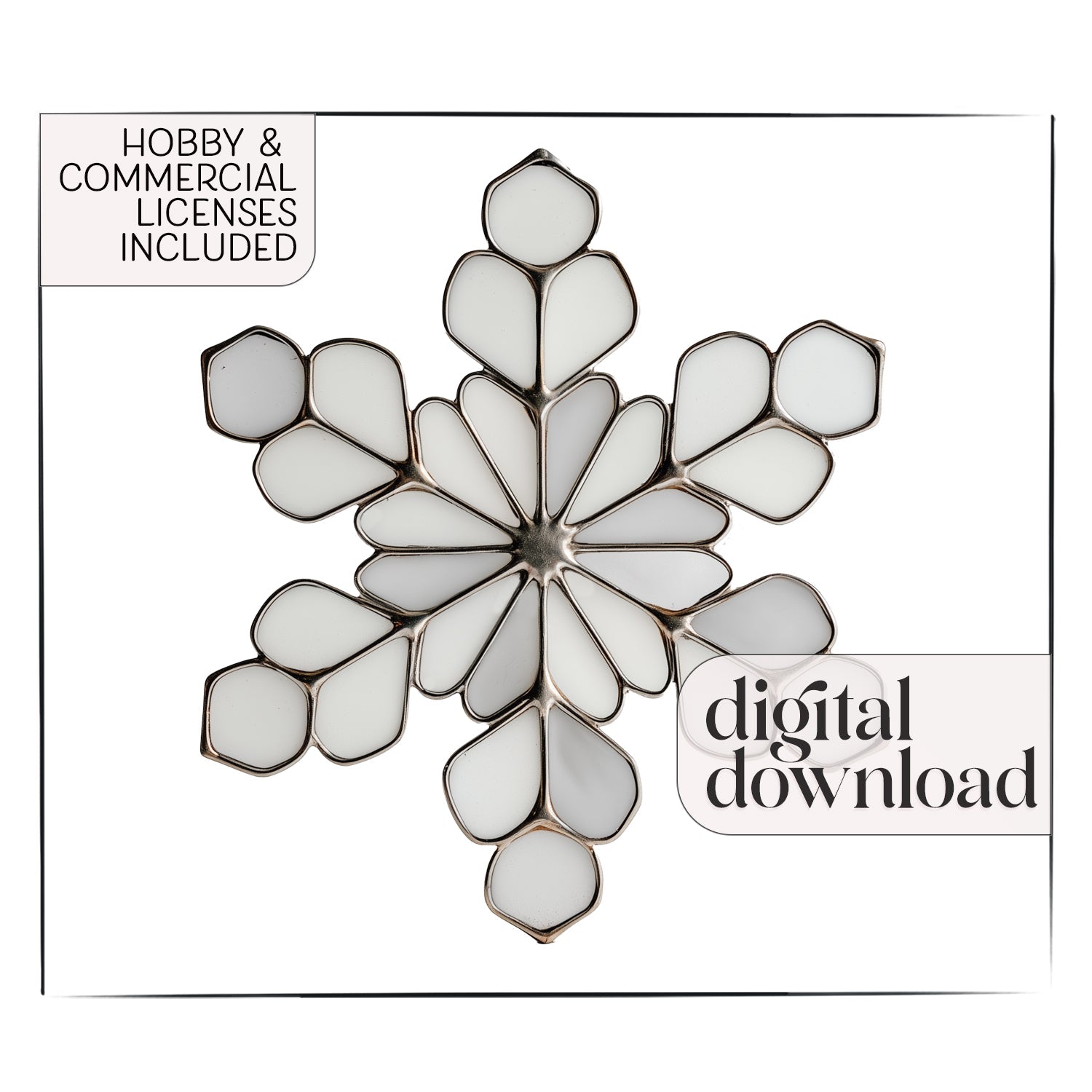 Modern Snowflake Stained Glass Pattern and PNG