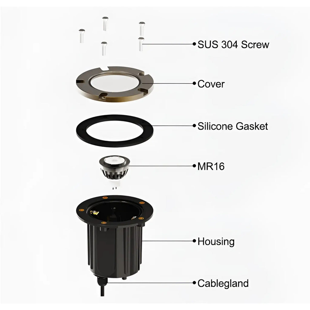 Inground Well Lights For Landscape with MR16 Socket and Brass PVC Housing