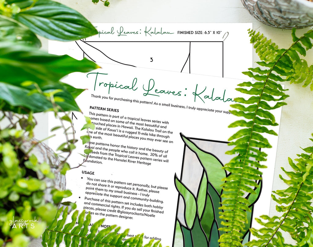 Tropical Stained Glass Plant Pattern - Kalalau - PDF & PNG