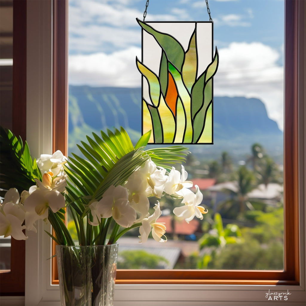 Tropical Stained Glass Plant Pattern - Kalalau - PDF & PNG