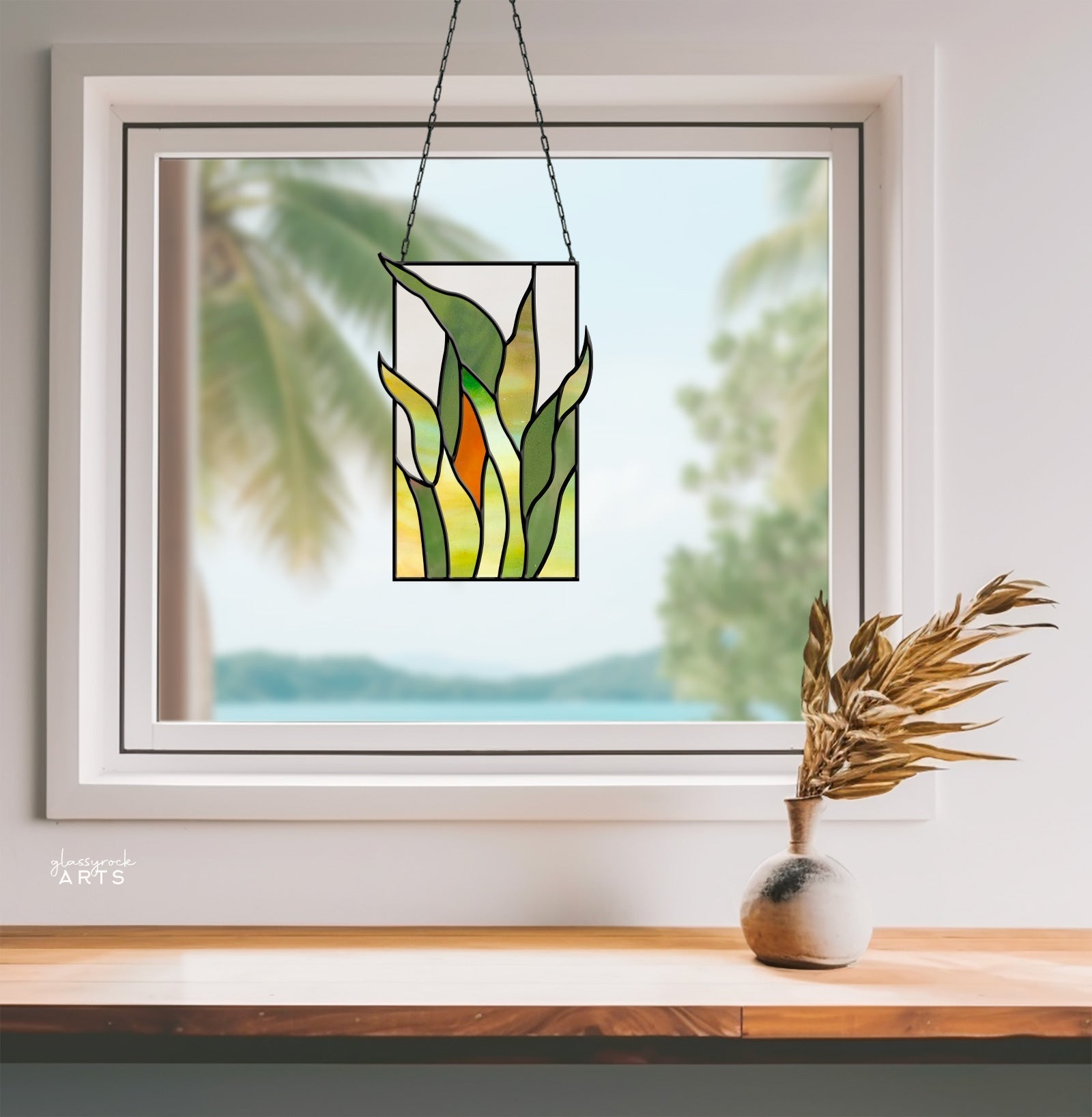 Tropical Stained Glass Plant Pattern - Kalalau - PDF & PNG