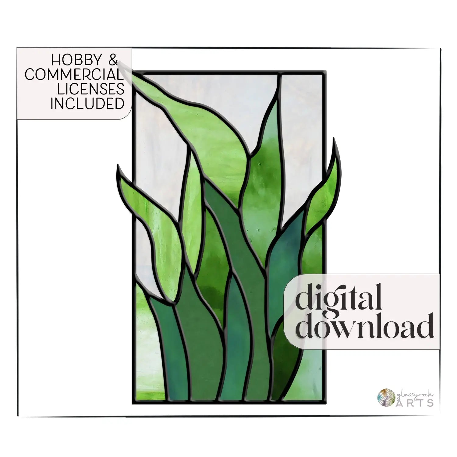 Tropical Stained Glass Plant Pattern - Kalalau - PDF & PNG